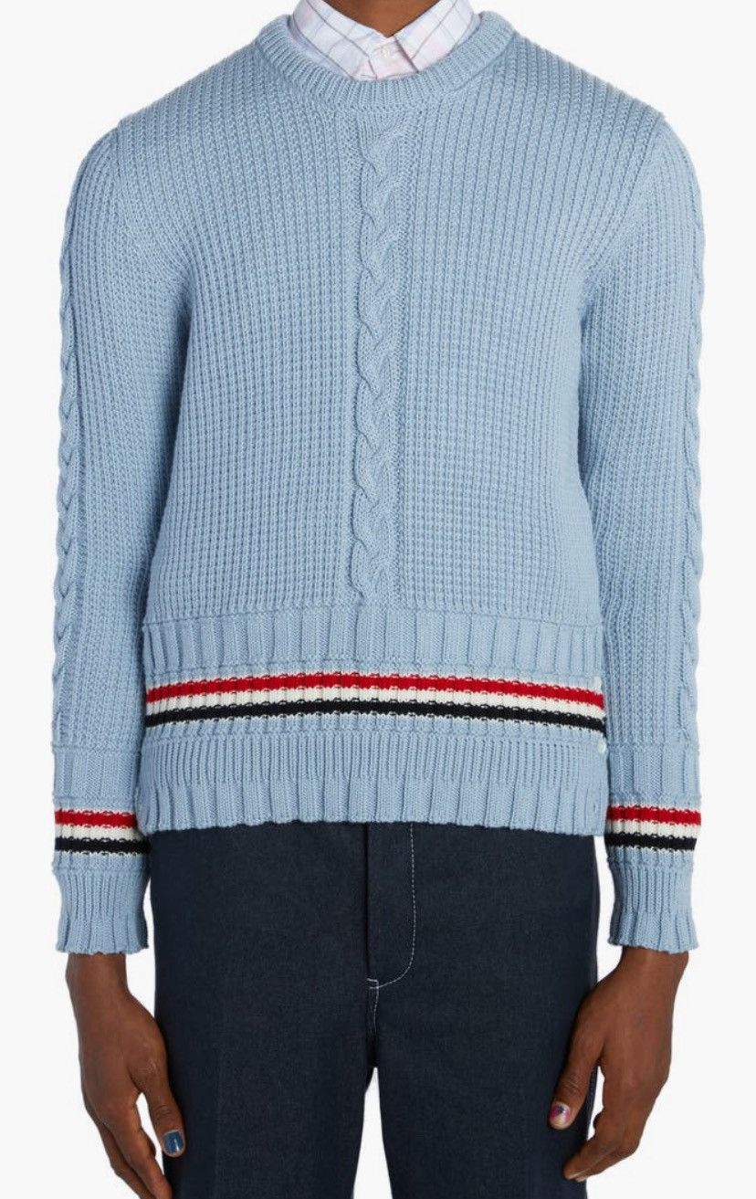 Thom Browne Cable Knit Merino Wool w/ RWB Stripe Size US S / EU 44-46 / 1 - 3 Thumbnail