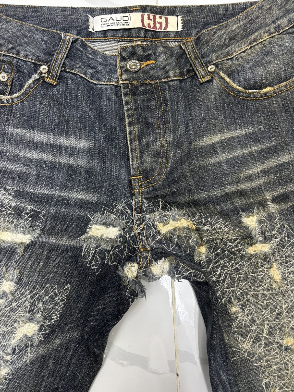 Hedi Slimane Distressed Web Chaos Stitch Wide Leg Denim Jean Dior Style Size US 32 / EU 48 - 9 Thumbnail