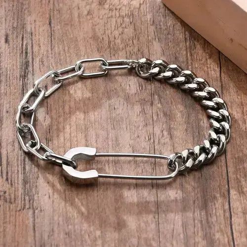 Other Pin with Half Cuban Chain, Half Rectangle Link Bracelet Size ONE SIZE - 3 Thumbnail