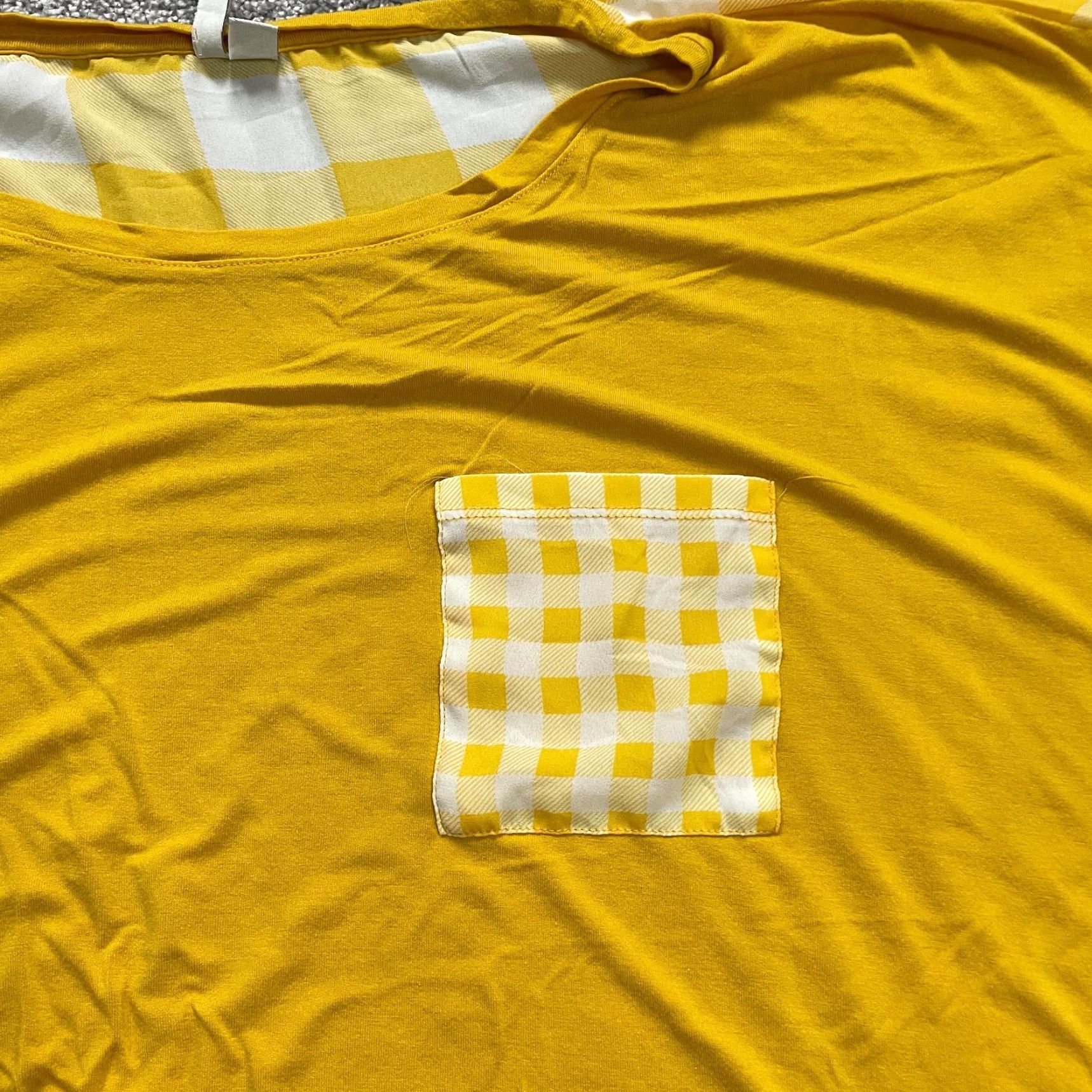 Vintage Cato Blouse Womens 20W Plus Yellow Check Short Sleeve Round Neck Knit Rayon Spandex Casual Size 3XL / US 20-22 - 3 Thumbnail