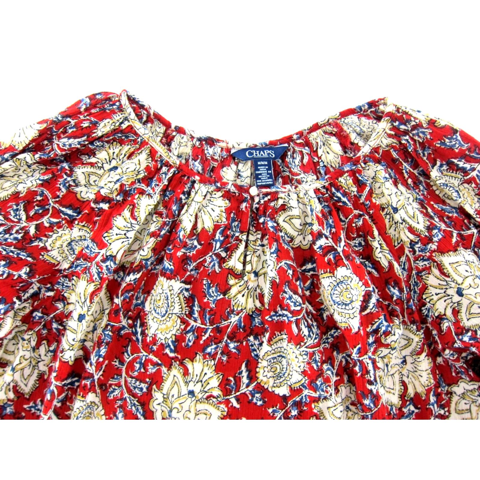 Ralph Lauren Ralph Lauren CHAPS 100% Cotton Red Floral 3/4 Sleeve Peasant Blouse Medium Women Shirt Size M / US 6-8 / IT 42-44 - 4 Thumbnail
