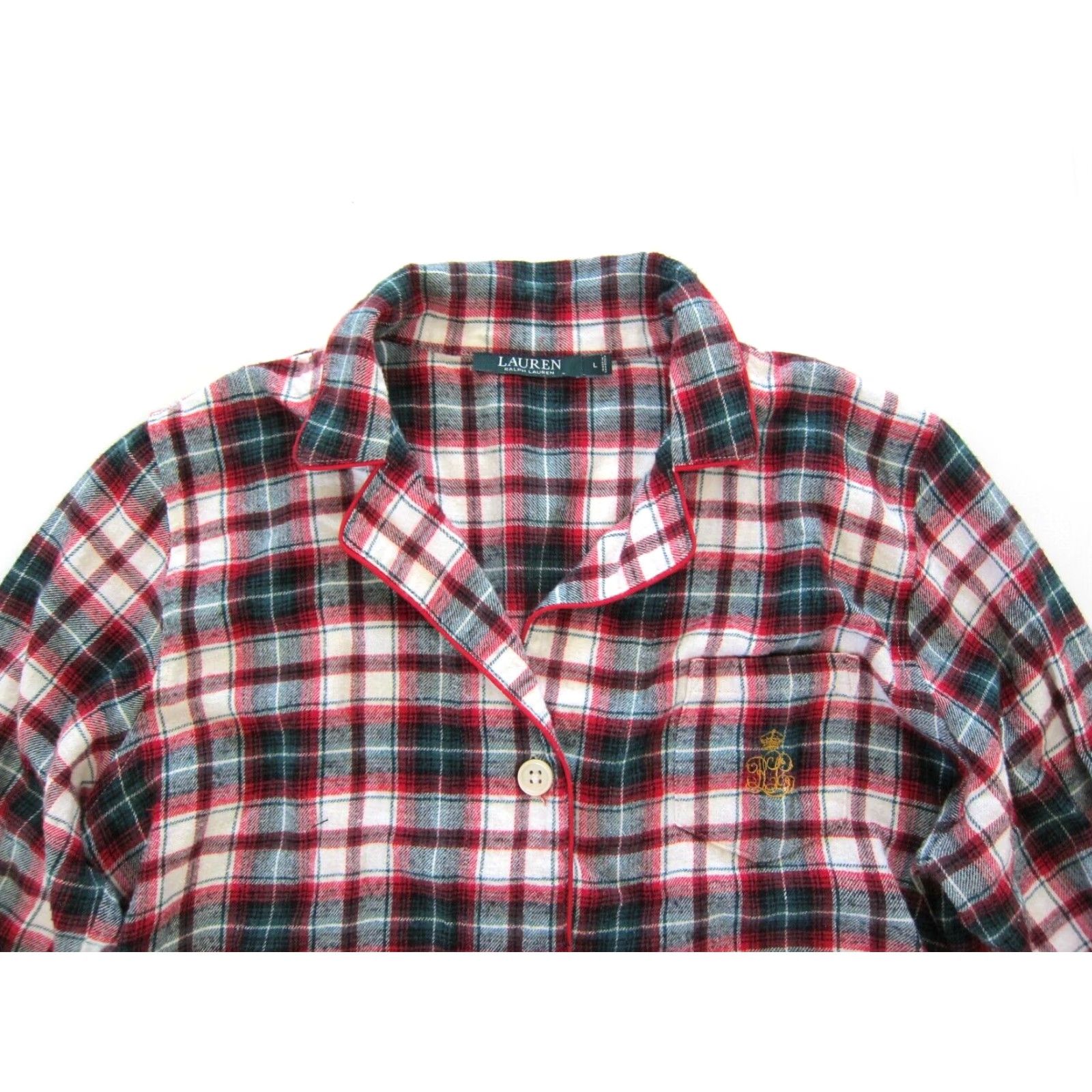 Ralph Lauren VINTAGE Ralph Lauren Green Label Pajama Shirt Blouse Shirt L Womens Green Cotton Plaid Button Down Size L / US 10 / IT 46 - 3 Thumbnail