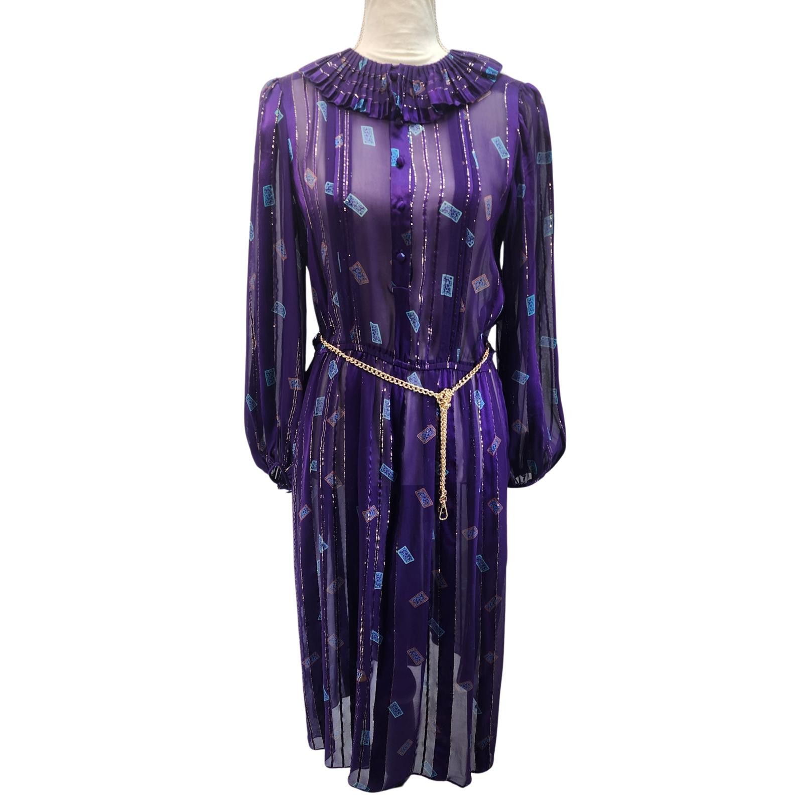 Designer Zandra Rhodes for Jack MulQueen. Vintage, 100% Silk Dress. 6 Size M / US 6-8 / IT 42-44 - 1 Thumbnail