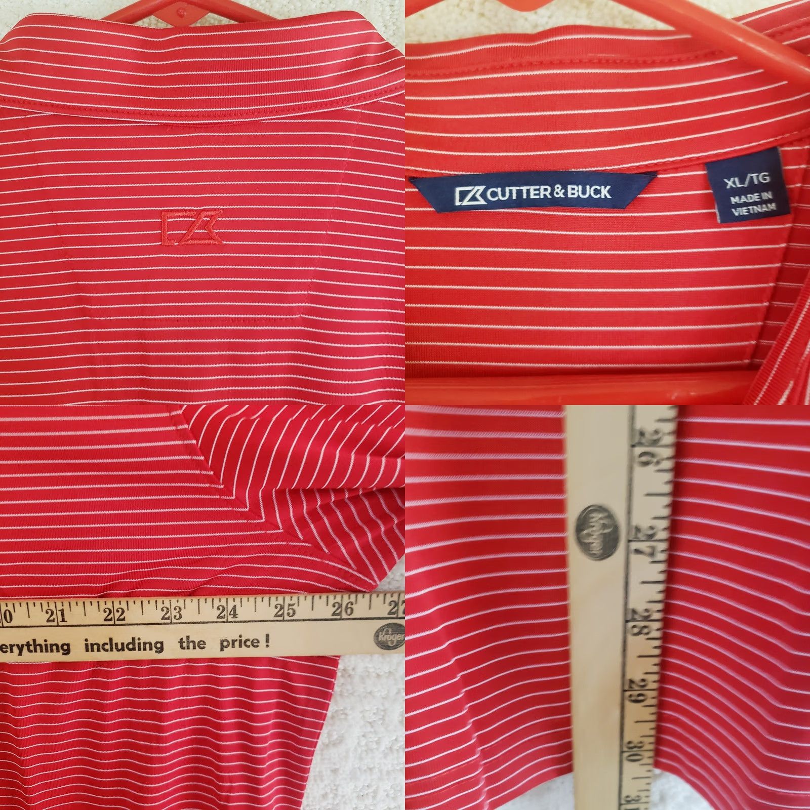 Vintage Cutter and Buck Polo Shirt Men XL Red Striped Short Sleeve Logo Flag Dataw Isl Shirt Size US XL / EU 56 / 4 - 9 Thumbnail