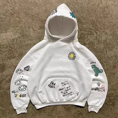 Japanese Brand Hoodie White casual retro dinosaur print cotton hoodie Size US L / EU 52-54 / 3 - 3 Thumbnail