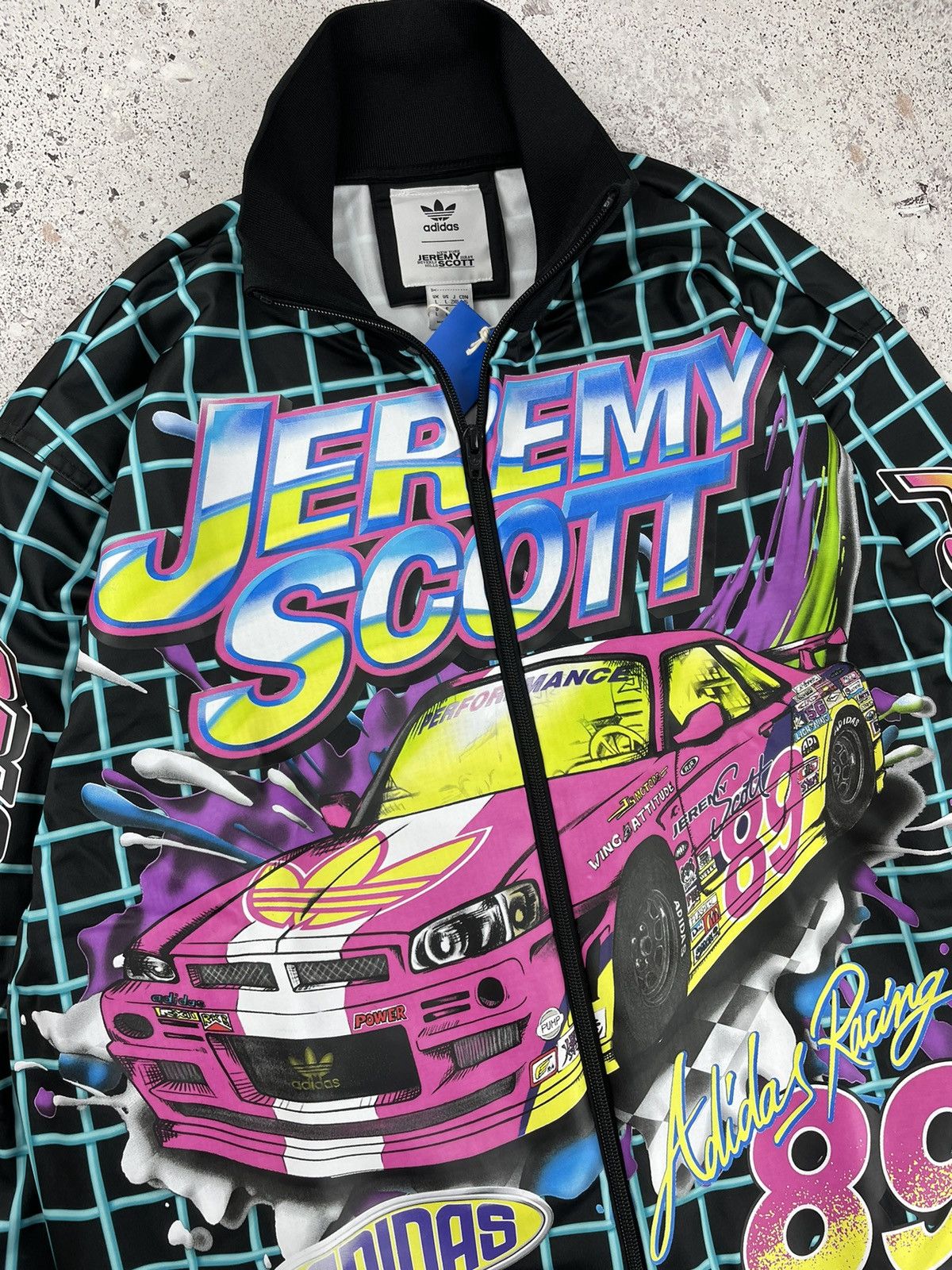 Adidas Jeremy Scott Streetwear Adidas x Jeremy Scott rally track jacket Nascar Ferrari Grailed