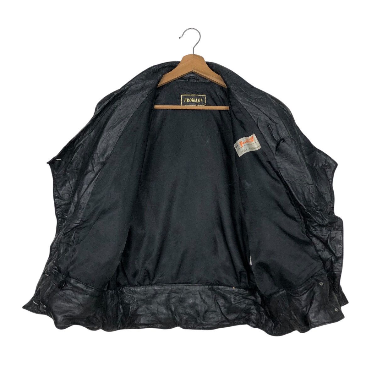 Genuine Leather 📌Rich Black Vtg Biker Leather Jacket Fromage Issey Miyake Size US M / EU 48-50 / 2 - 14 Thumbnail