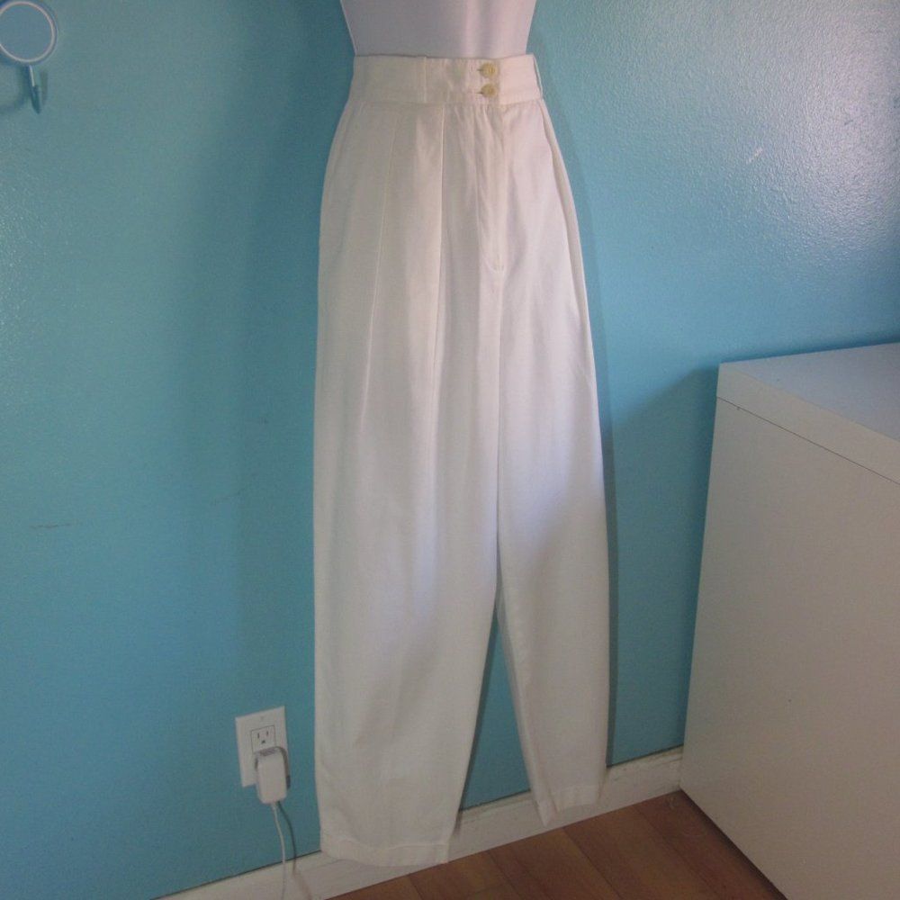 Jaeger Jaeger Vintage Pleated High Waist White Cotton Pant About Si Size 28" / US 6 / IT 42 - 10 Thumbnail