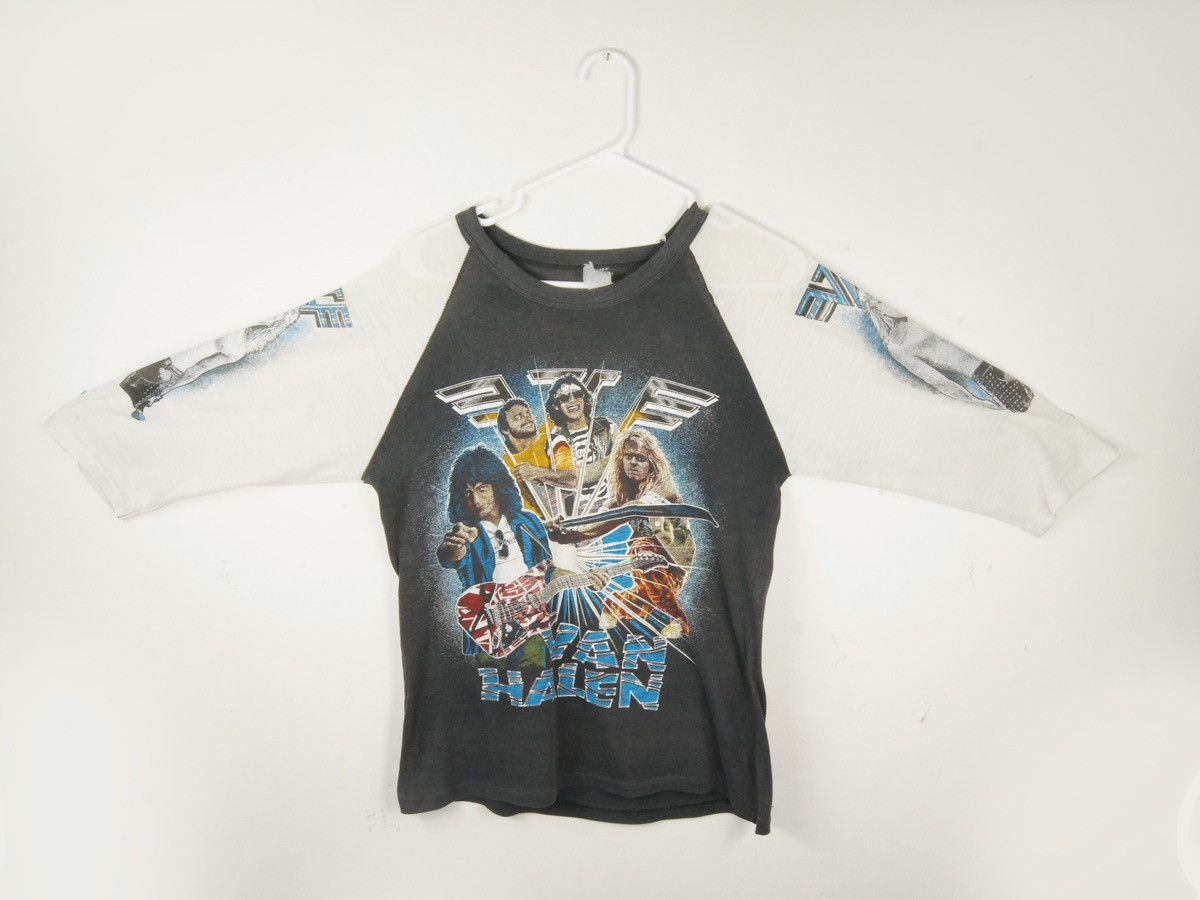 Vintage Vintage 80s Van Halen Raglan Grey White Quarter Sleeve Shirt Size US M / EU 48-50 / 2 - 1 Thumbnail
