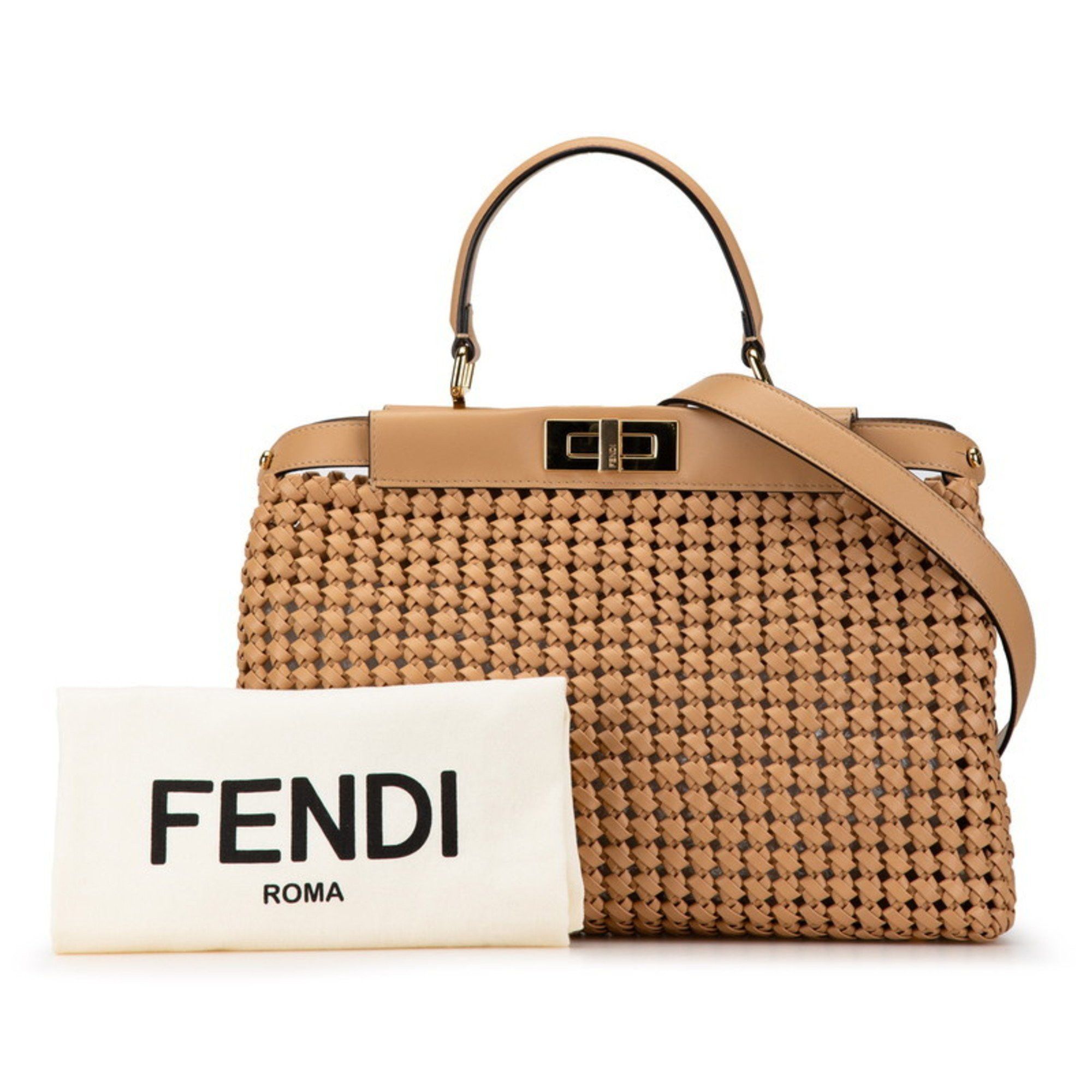 FENDI Peekaboo Regular Handbag Shoulder Bag 8BN290 Beige Leather  