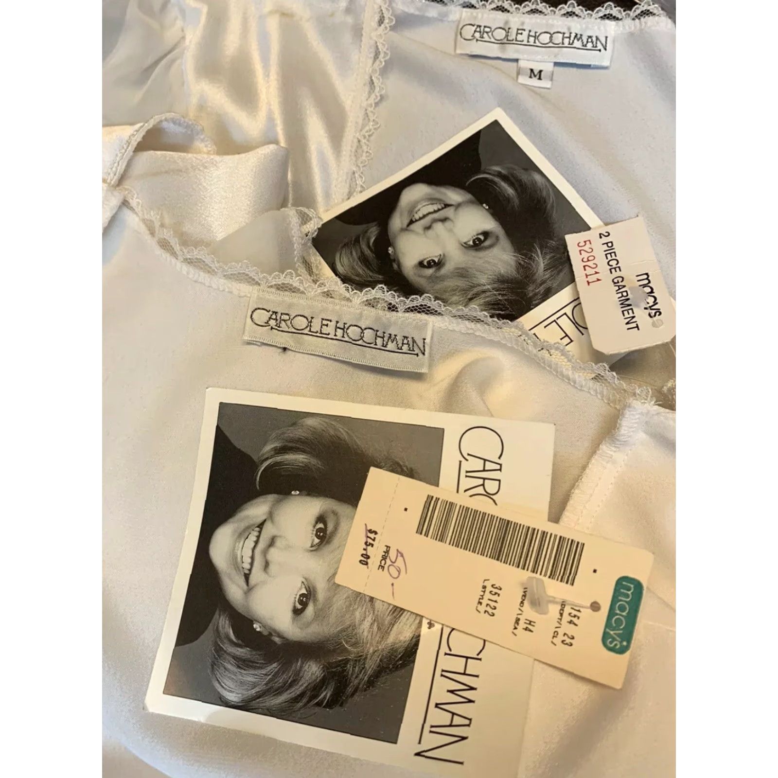 Vintage VINTAGE Carole Hochman Peignoir Set Camisole & Robe Silk Satin Retro Glam NEW NOS Union Made White M Womens Size ONE SIZE - 7 Thumbnail