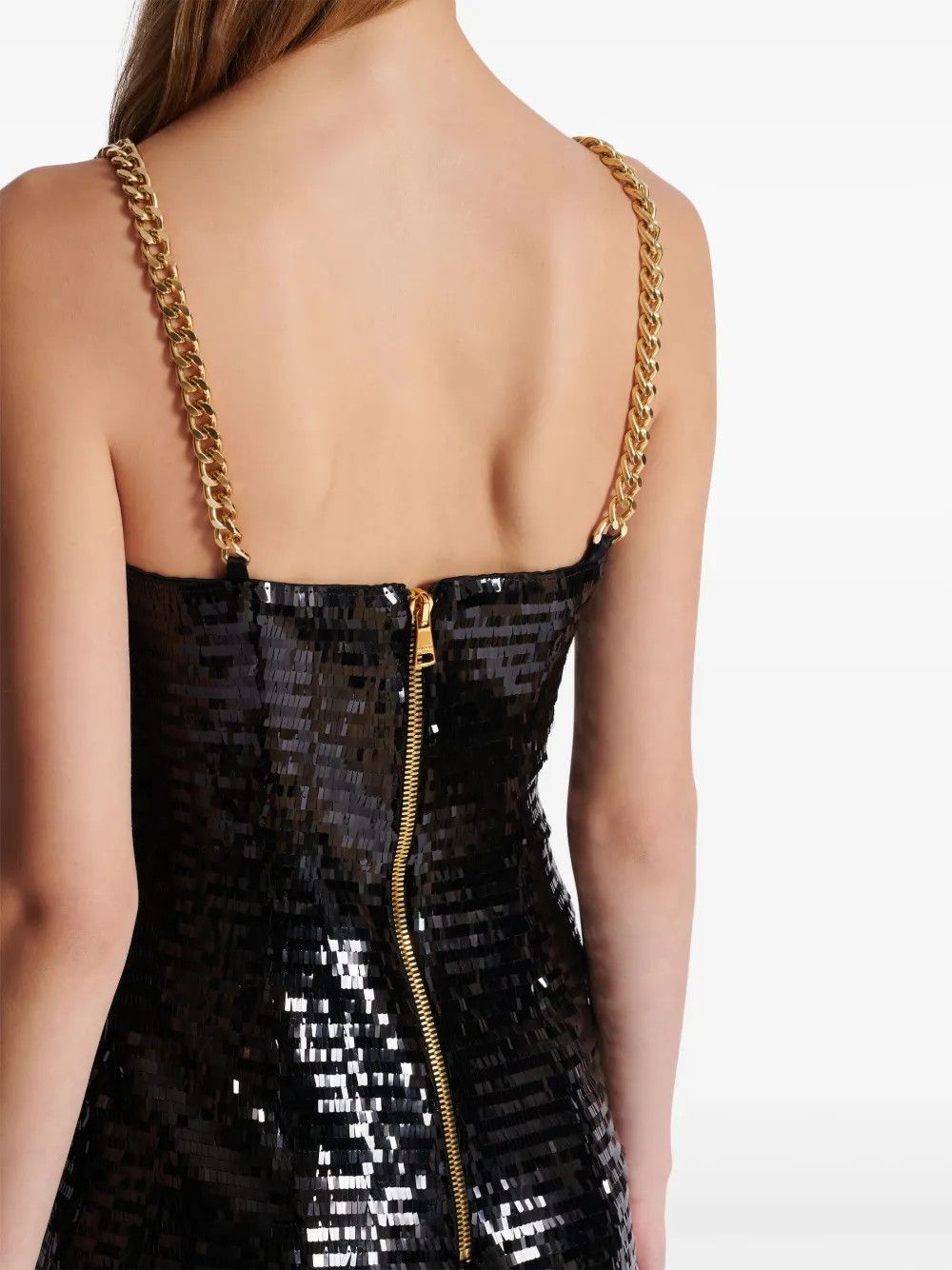 Balmain o1s1wg110725 Sequin Chain Link Short Dress in Black Size M / US 6-8 / IT 42-44 - 6 Thumbnail