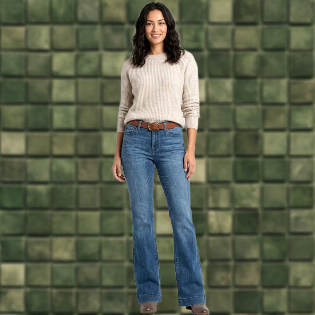Denime Judy Blue Jeans Women 9 Flare Leg Mid Rise Denim Casual Blue Trouser 5-Pocket Size 30" / US 8 / IT 44 - 1 Thumbnail