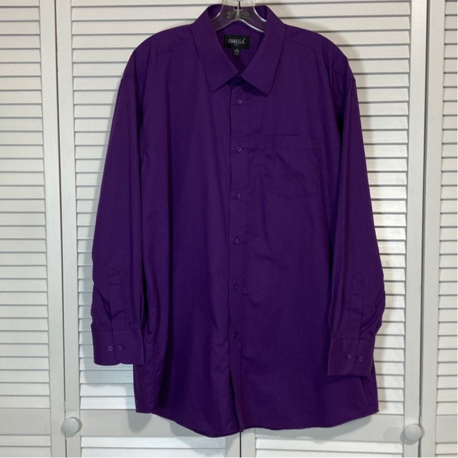 omega italy dress shirts Omega Omega Italy Purple Collared Long Sleeve Dress Men Shirt XL