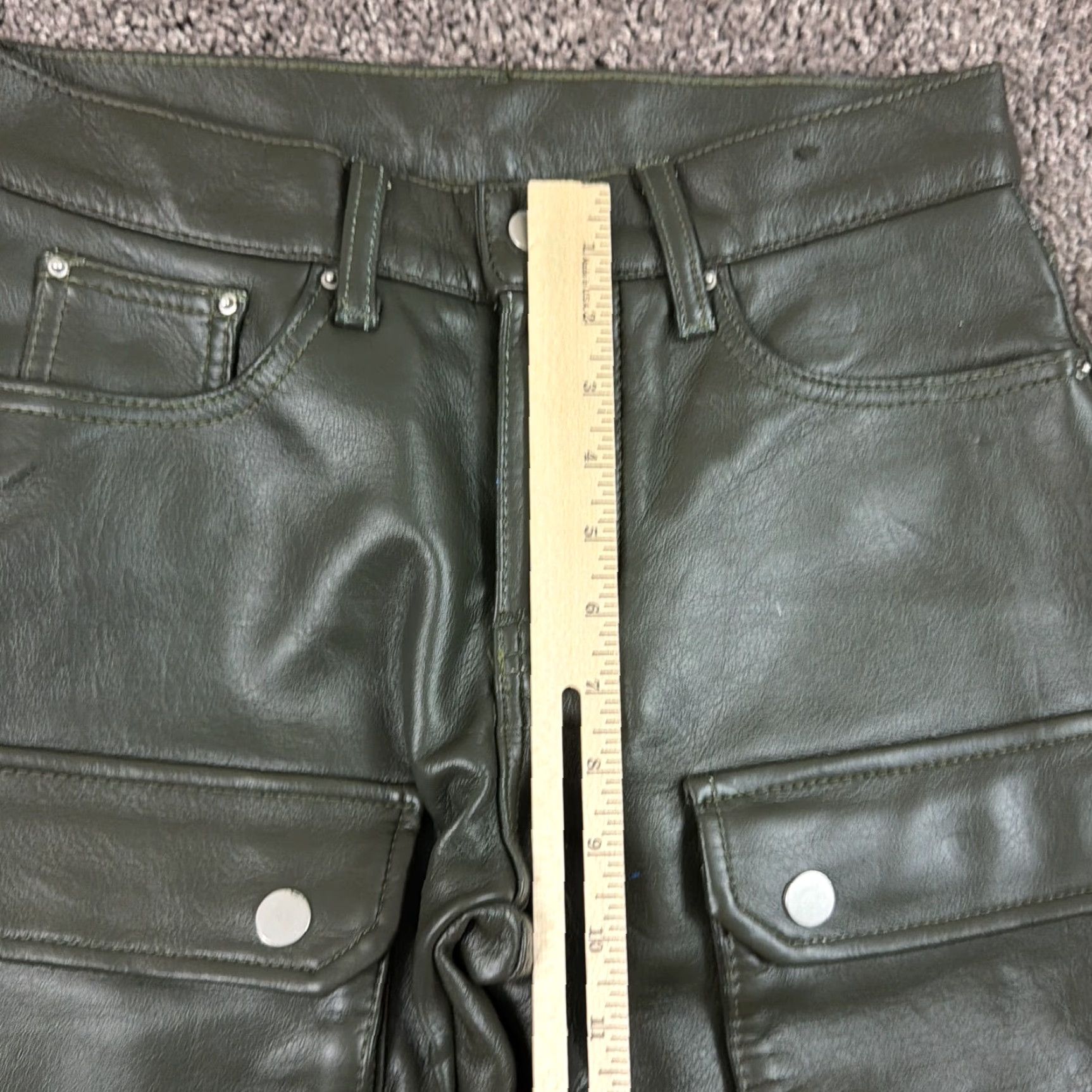 MNML MNML Pants Men 28 Green Cargo Faux Leather Slim Fit Low Rise Button Fly Straight Size US 28 / EU 44 - 4 Thumbnail