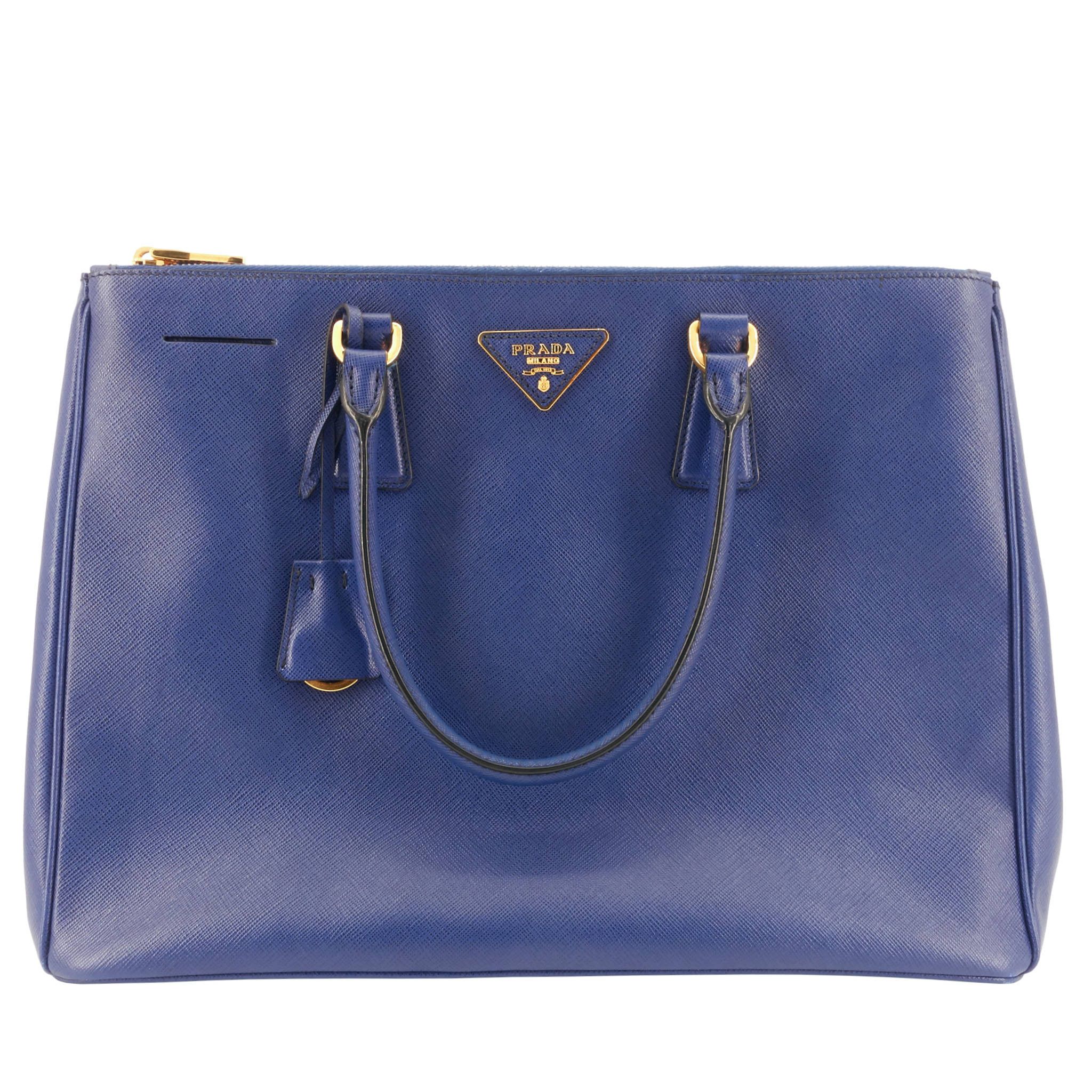 image of Prada Lux Double Zip Saffiano Leather Tote Bag in Blue, Women's