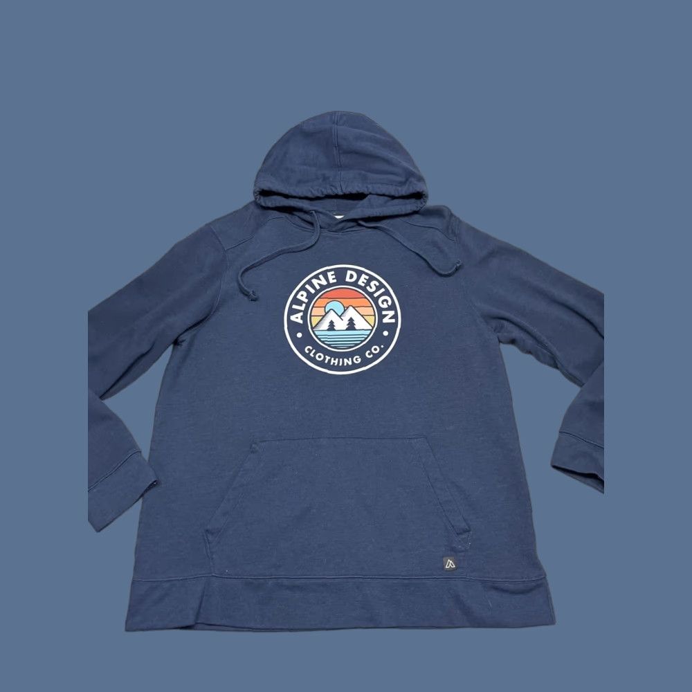 Vintage Alpine Design Hoodie Men's XL Blue Kangaroo Pocket Logo Hike Camping Snow Ski Size US XL / EU 56 / 4 - 1 Thumbnail