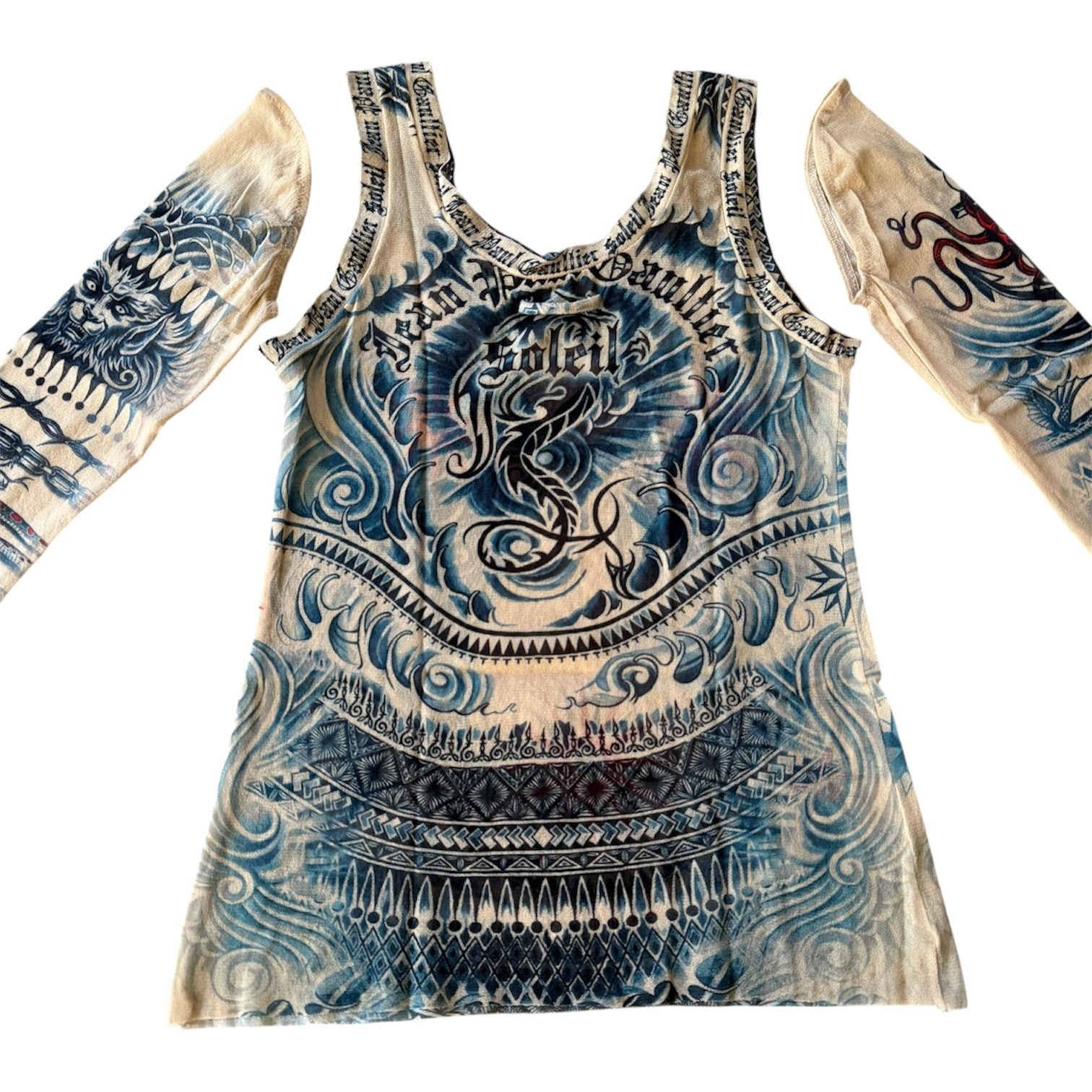 Jean Paul Gaultier Jean Paul Gaultier Soleil Tattoo Archive Mesh Tank Top Beige Size M / US 6-8 / IT 42-44 - 8 Thumbnail