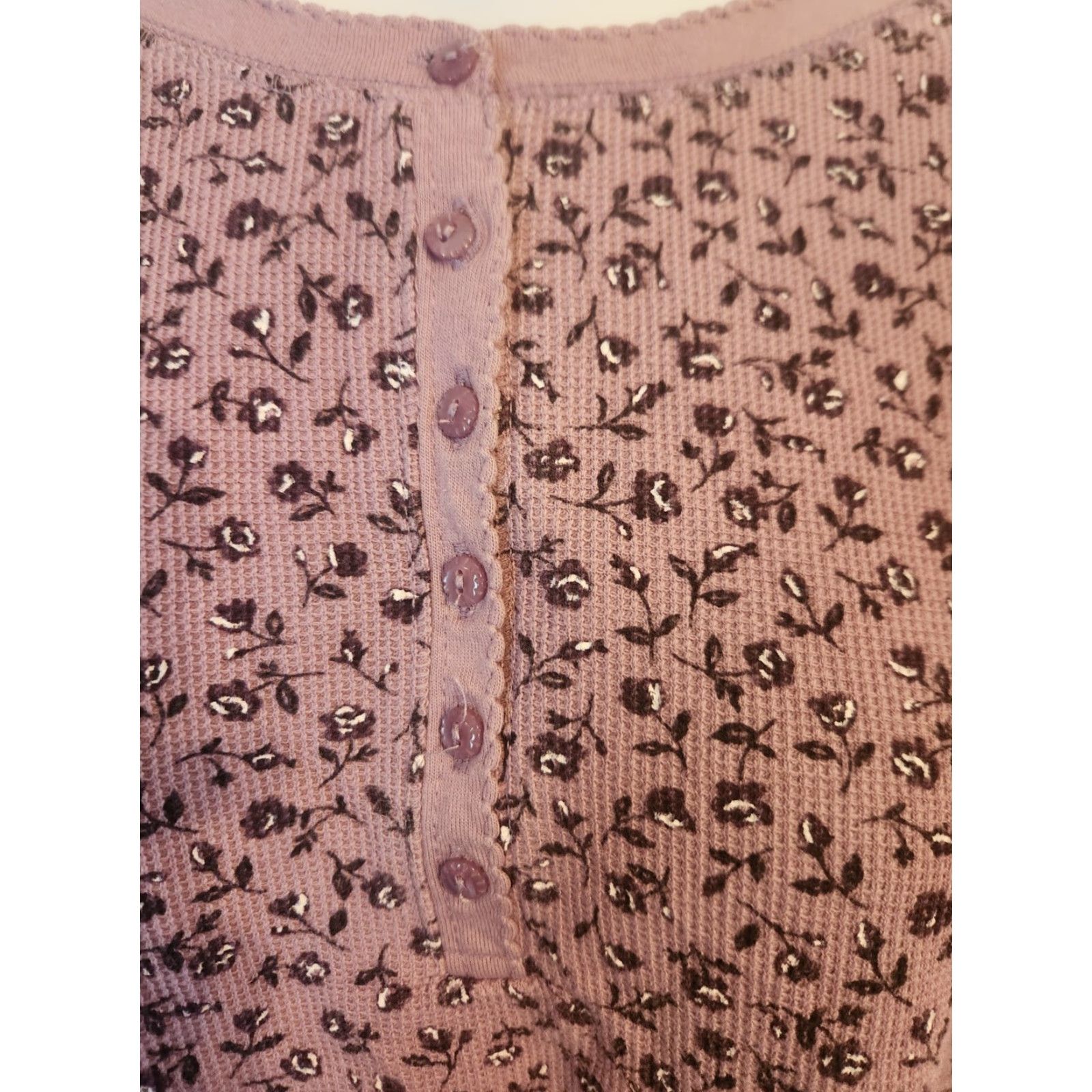 Essentials Essentials by Maggie Purple Floral Henley Waffle Knit Top Shirt 30/32 Plus Size 4XL / US 24-26 - 2 Thumbnail