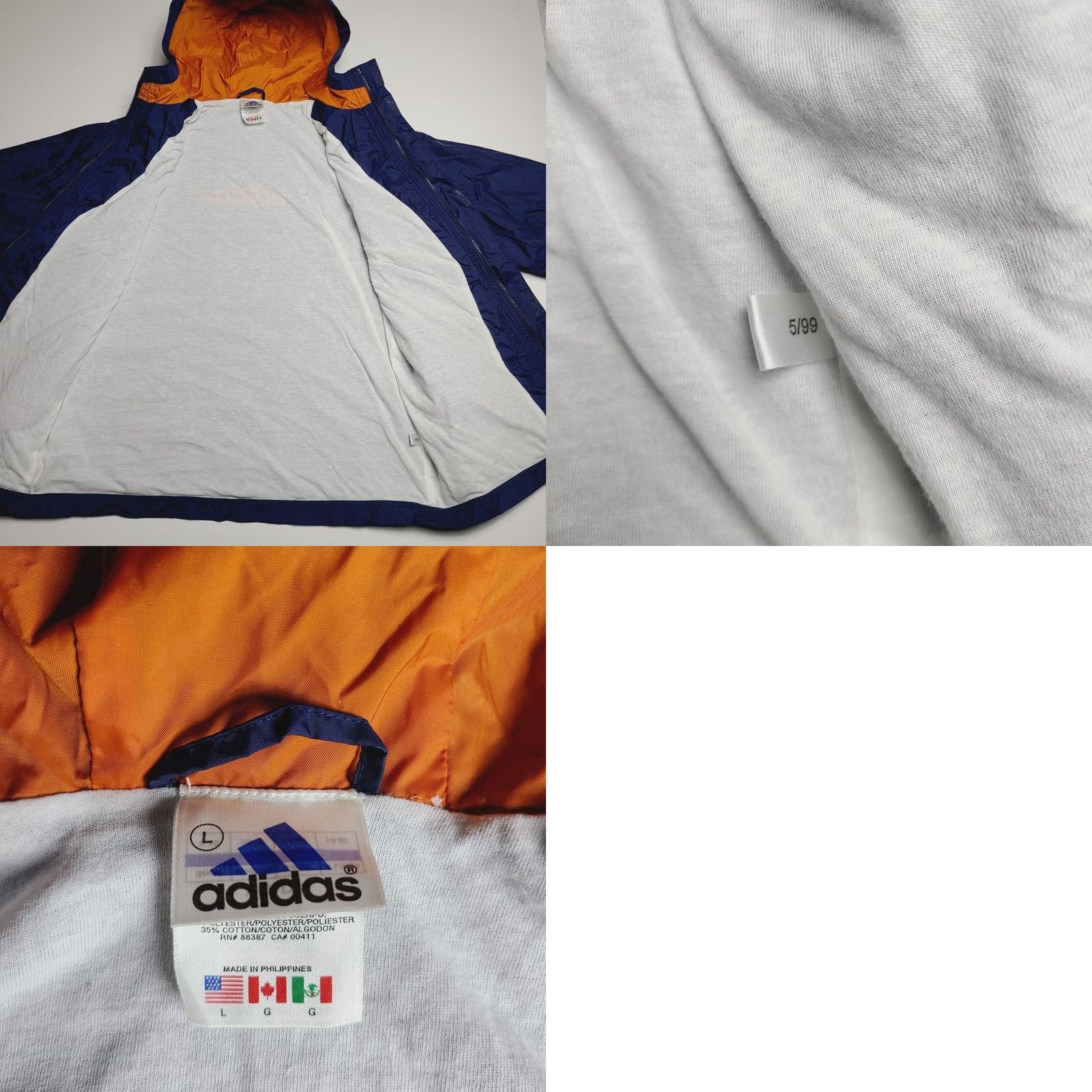 Adidas VINTAGE Adidas Hooded Windbreaker Jacket Women's Large Blue White Striped 90s Size L / US 10 / IT 46 - 8 Thumbnail
