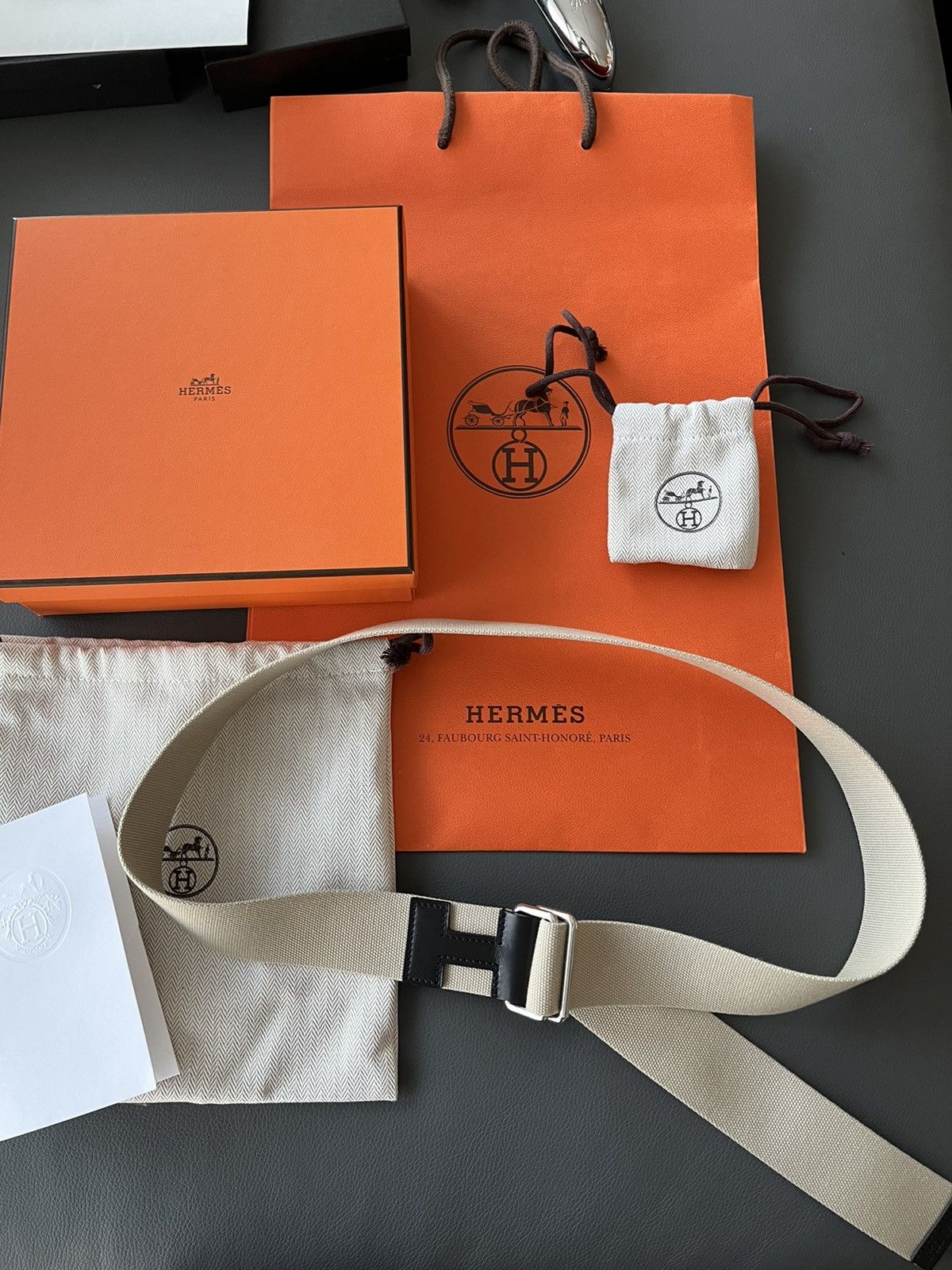 Hermes Limited Edition Hermes Brand New H Logo Leather Canvas Belt Size 34 - 3 Thumbnail