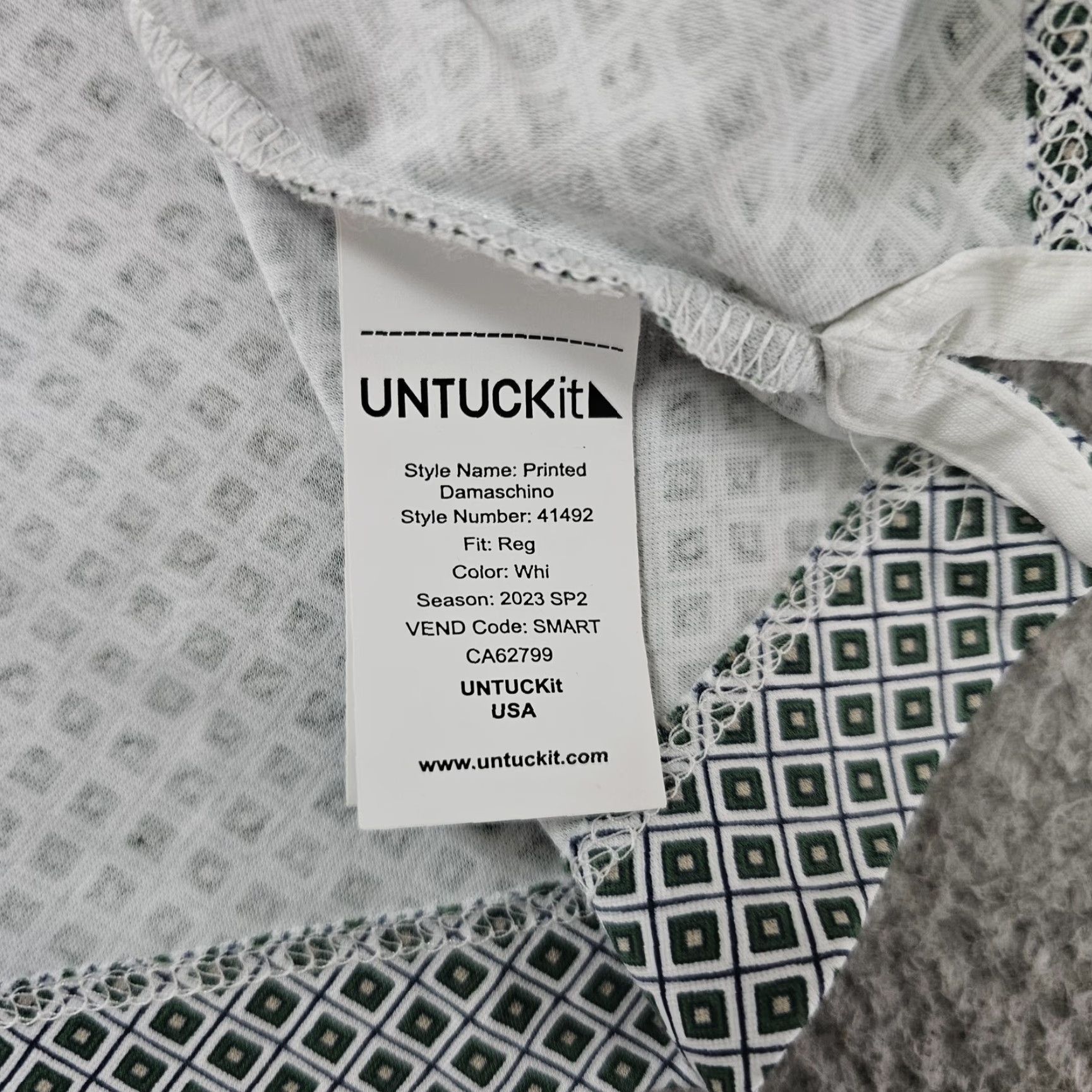 UNTUCKit UNTUCKit Polo Shirt Mens XL White Geometric Damascino Printed Cotton Short Sleeve Untucked Collared Fitted Size US XL / EU 56 / 4 - 5 Thumbnail