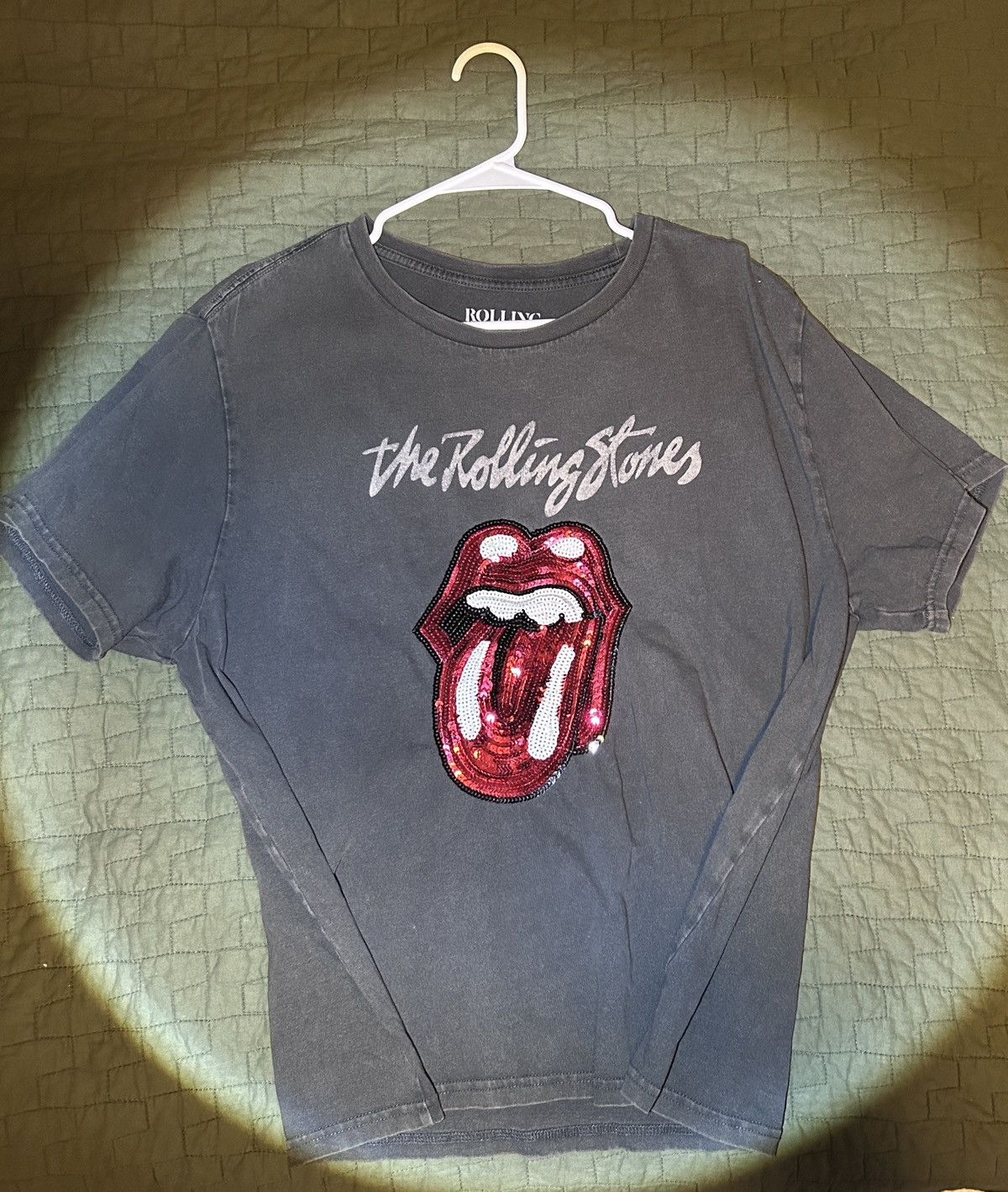 Lucky Brand Rolling Stones T-Shirt with Sequin Lips Size L / US 10 / IT 46 - 1 Thumbnail