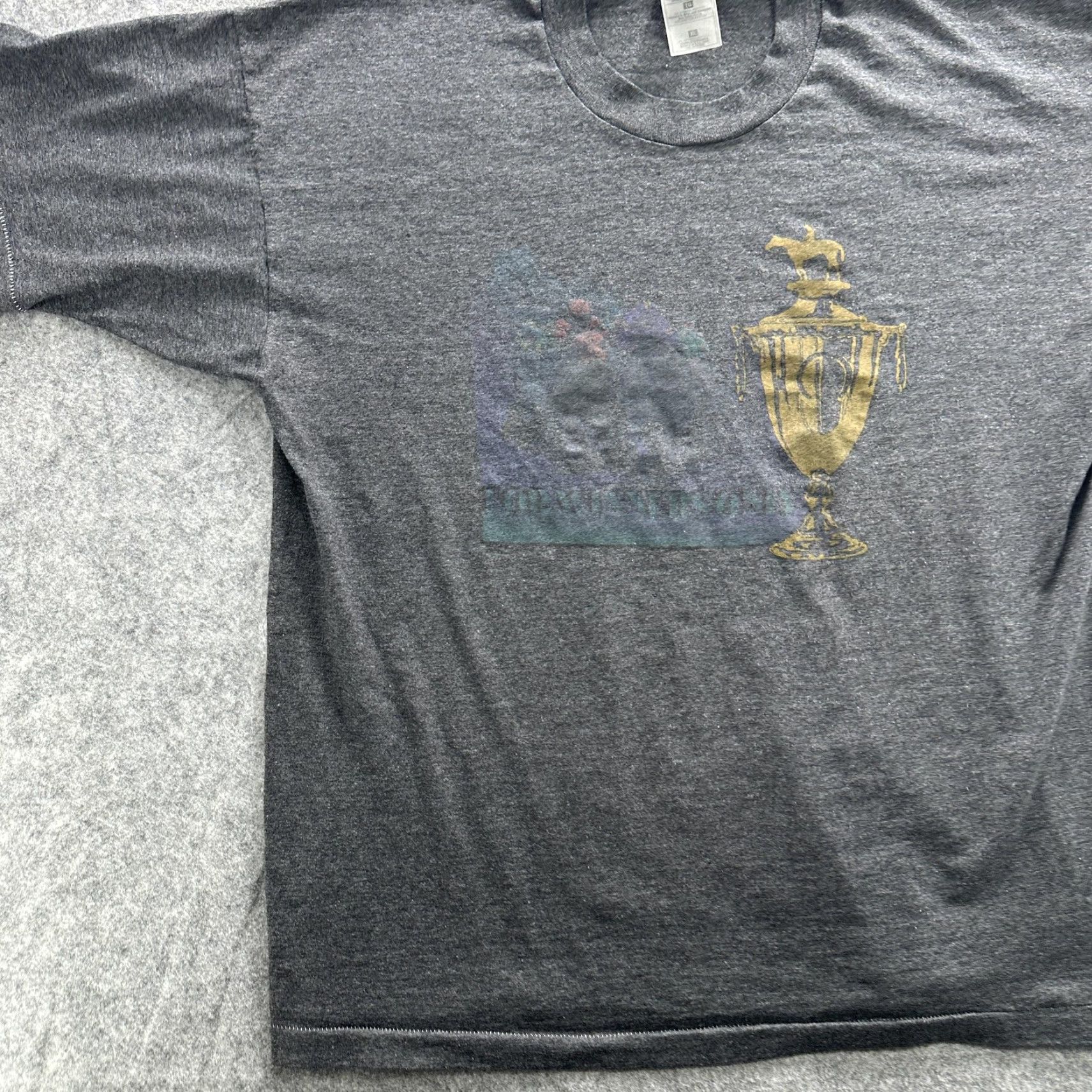 Fruit Of The Loom VINTAGE Fruit of the Loom Shirt Mens Large Heather Gray Graphic Trophy Horse Racing Size US L / EU 52-54 / 3 - 3 Thumbnail