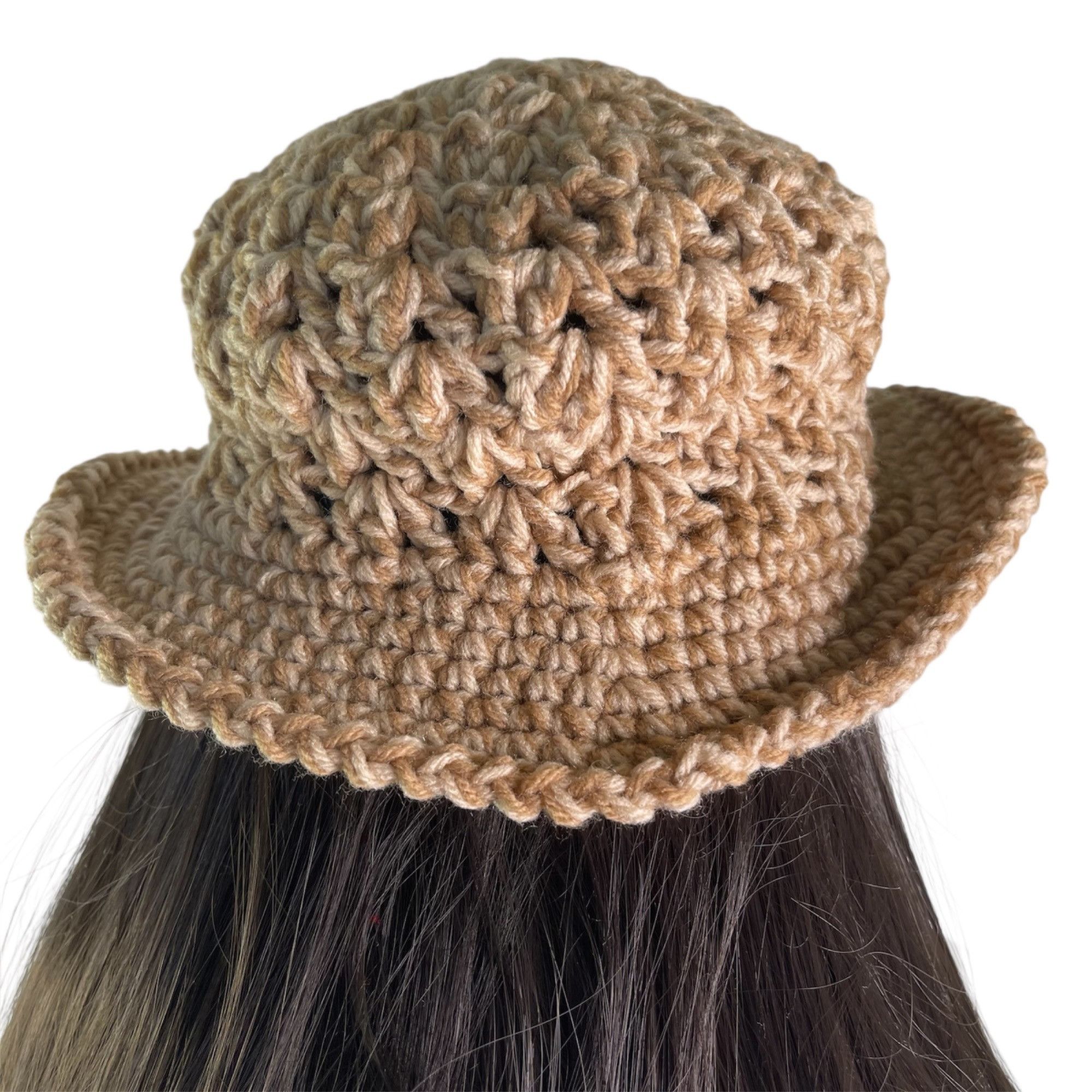 Handmade Crochet Bucket Hat Fancy Retro Cloche Style Tan Handmade Adu Size ONE SIZE - 8 Thumbnail