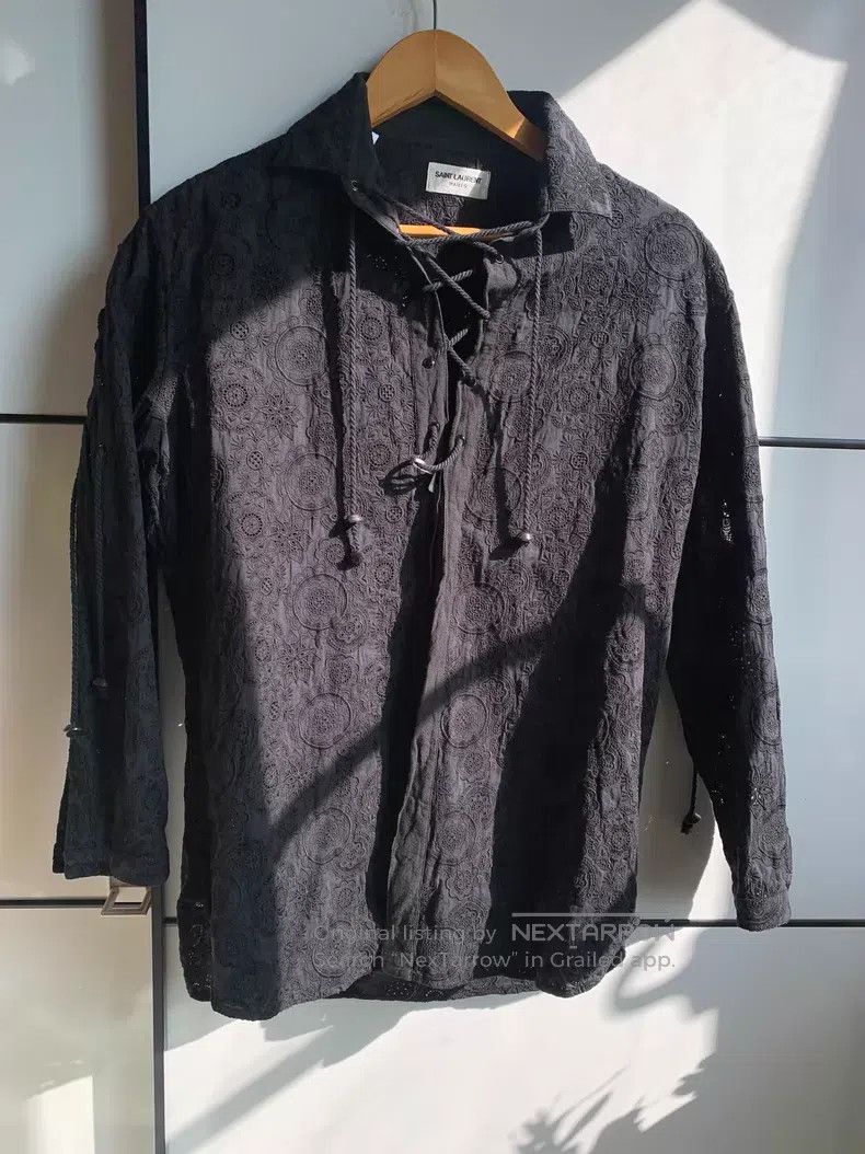 Saint Laurent Paris Saint Laurent Paris Black Embroidered French Tie Shirt i Size US XXS / EU 40 - 1 Thumbnail