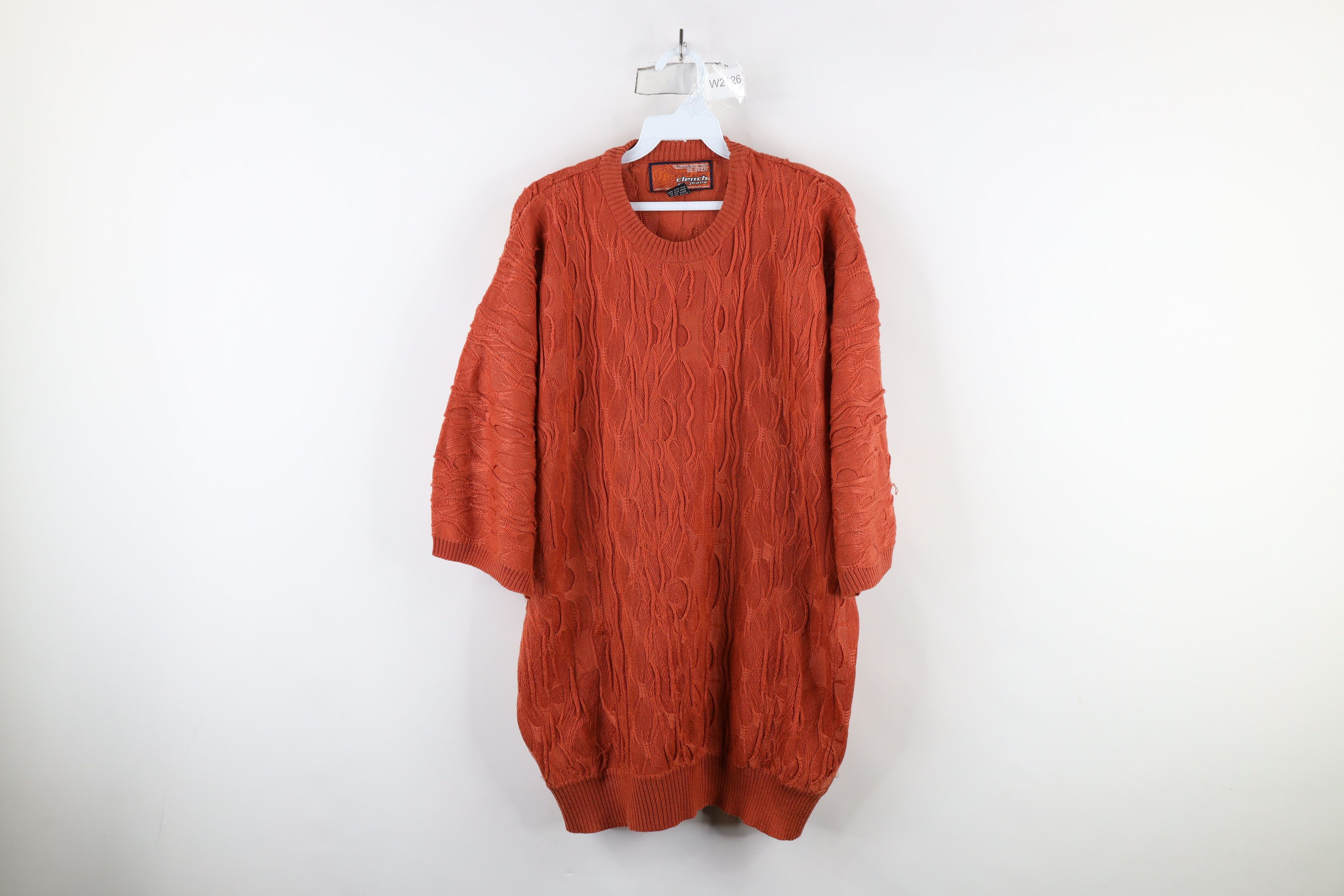 Vintage Vintage 90s Coogi Style Short Sleeve Knit Sweater Orange Size US XL / EU 56 / 4 - 1 Thumbnail