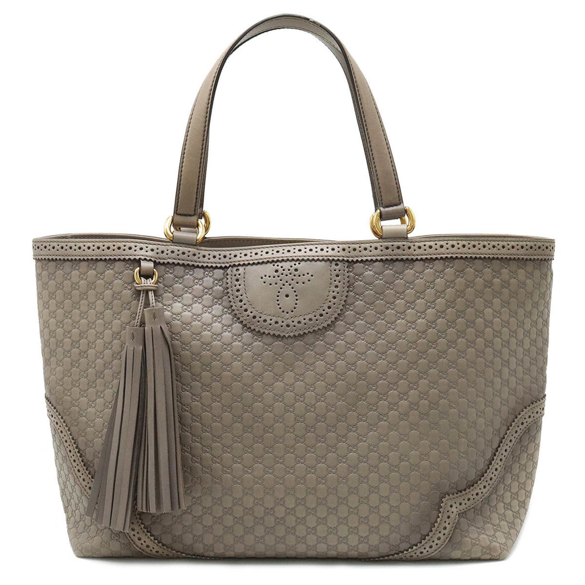 image of Gucci Micro Sima Tassel Tote Bag Processed Leather Gray 296910 in Grey, Women's