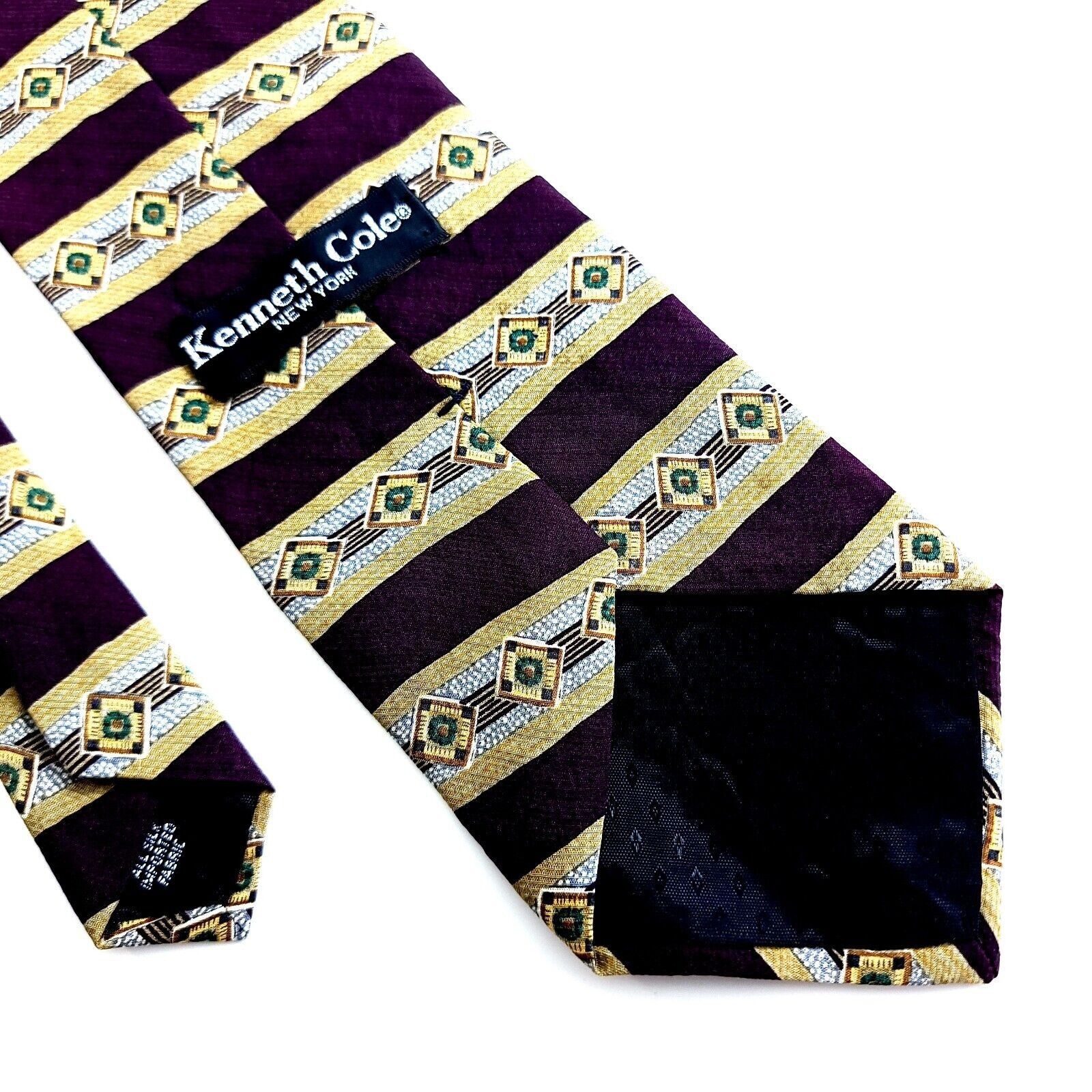 Kenneth Cole Kenneth Cole Maroon Tan Abstract Striped Print Wide Silk Tie Size ONE SIZE - 5 Thumbnail