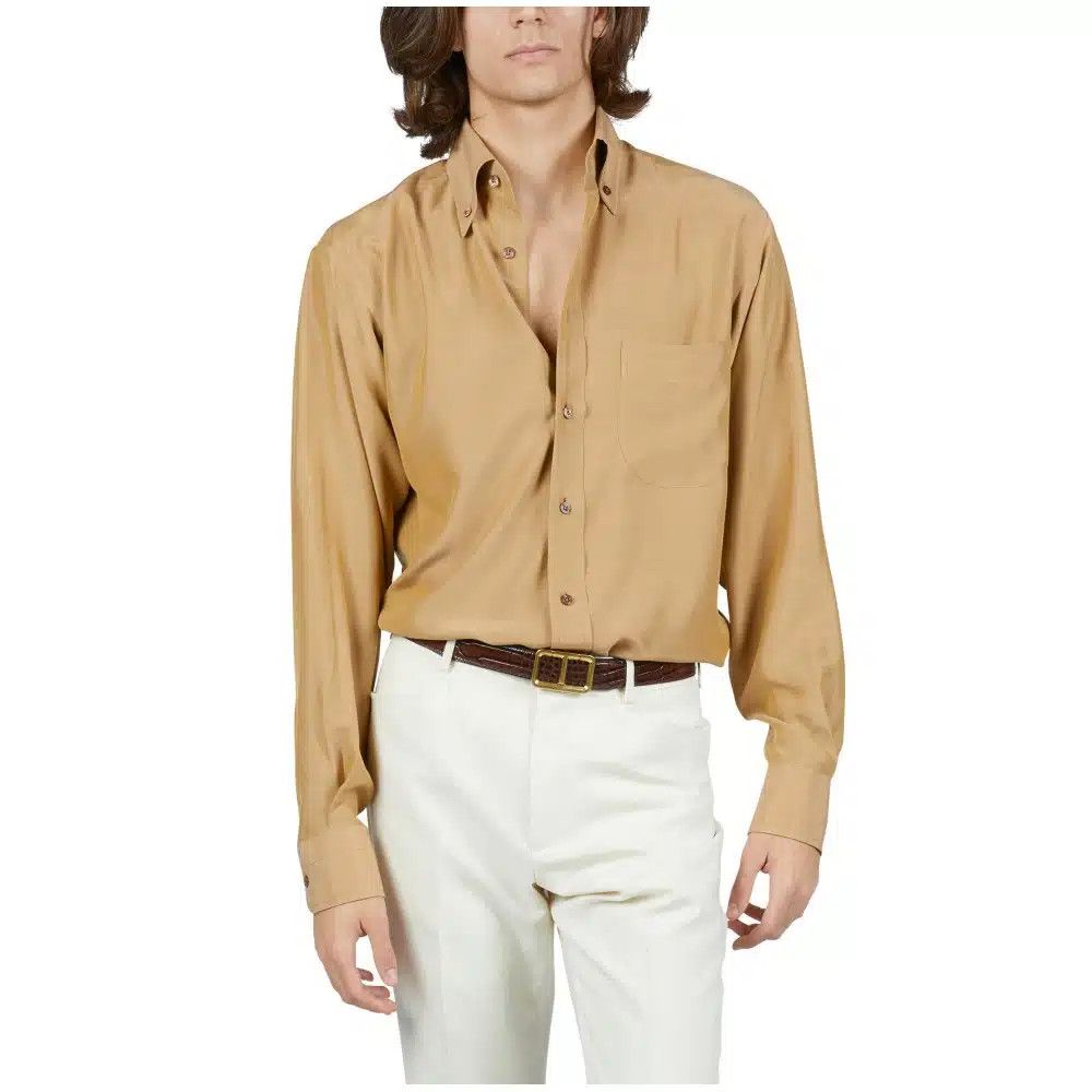 Tom Ford o1loc1c0625 HRO001 Viscose & Silk Toile Fluid Shirt in Brown Size US M / EU 48-50 / 2 - 1 Preview