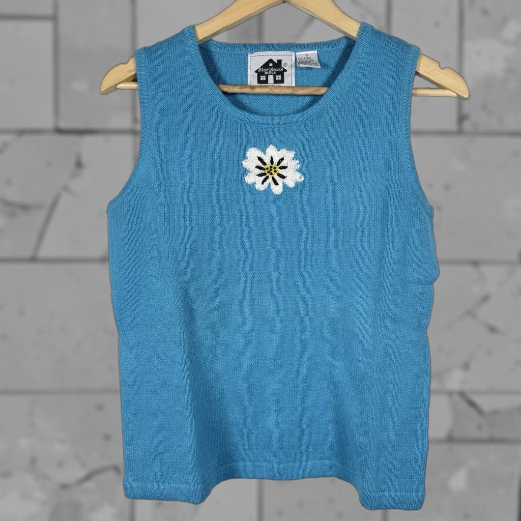 Vintage VTG Storybook Knits Blue Cotton Blend Sweater Vest Womens Size S Size S / US 4 / IT 40 - 1 Thumbnail
