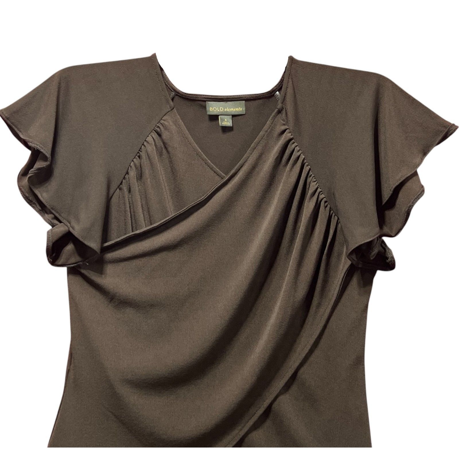 Other Bold Elements - Women's V-Neck Short Sleeve Blouse - Brown - Size S / US 4 / IT 40 - 10 Thumbnail