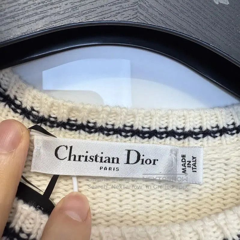 Dior Dior Cream Wool Logo Short-Sleeve Sweater . Size L / US 10 / IT 46 - 3 Thumbnail