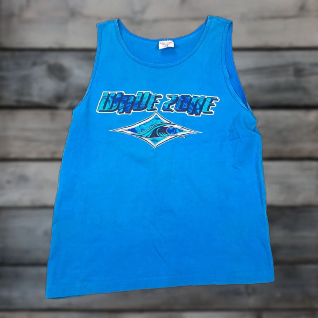 TEE JAYS VTG 90s Wave Zone Double-Sided Print Tank Top Adult Large Blue Tee Jays USA Surf Beach Shirt Mens L Blue 90s Theme Vintage Tank Top Size US L / EU 52-54 / 3 - 1 Thumbnail