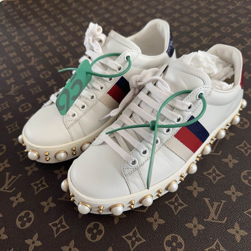 Gucci Gucci Ace Pearl Low-Top Sneakers for Women - Size US 8 / IT 38 - 1 Thumbnail