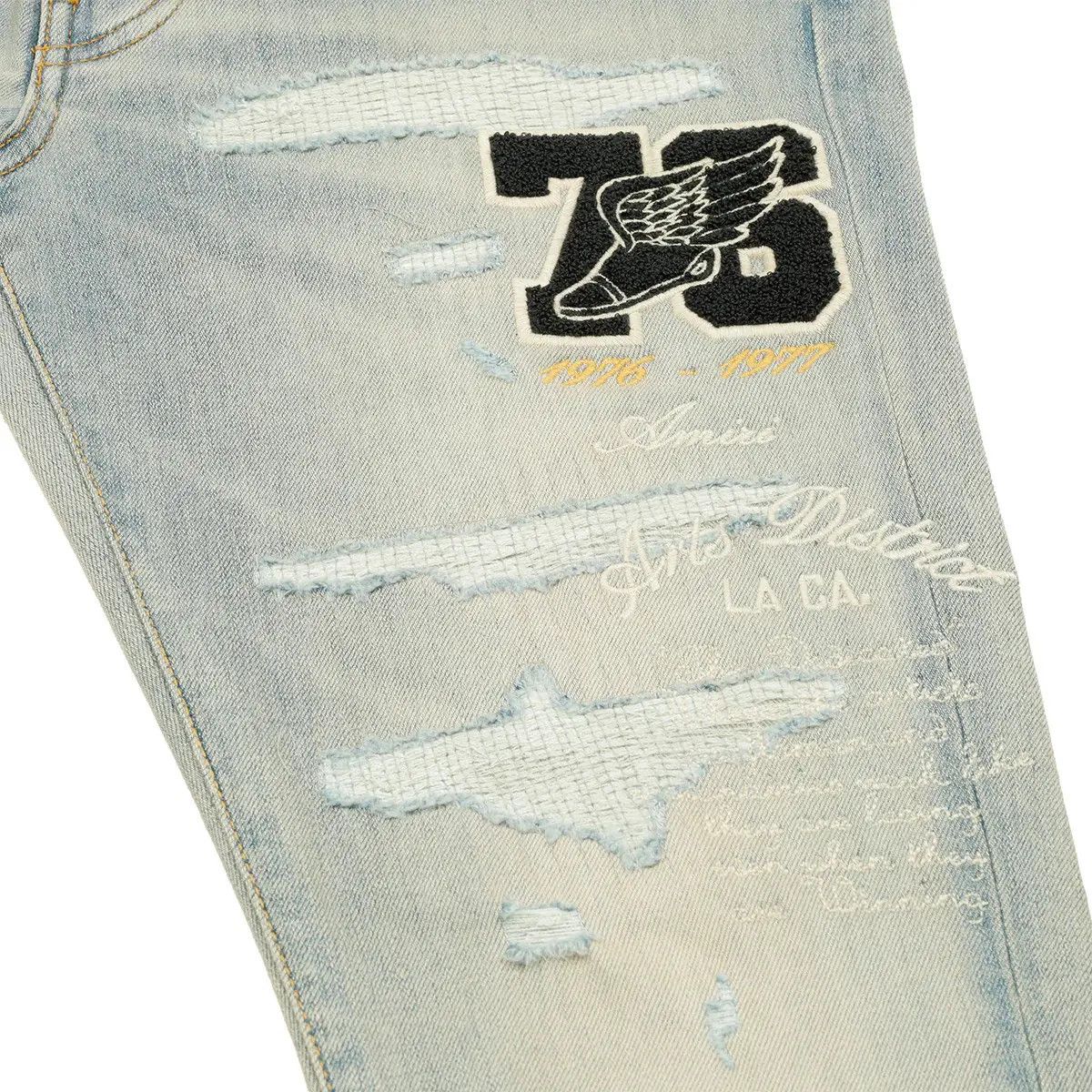 Amiri oc11z0225 Varsity Eagle Logo Jeans in Light Blue Size US 36 / EU 52 - 4 Thumbnail