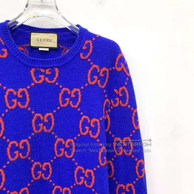 Gucci Gucci 22 dark blue logo jacquard full-print wool round-nec Size US M / EU 48-50 / 2 - 3 Thumbnail