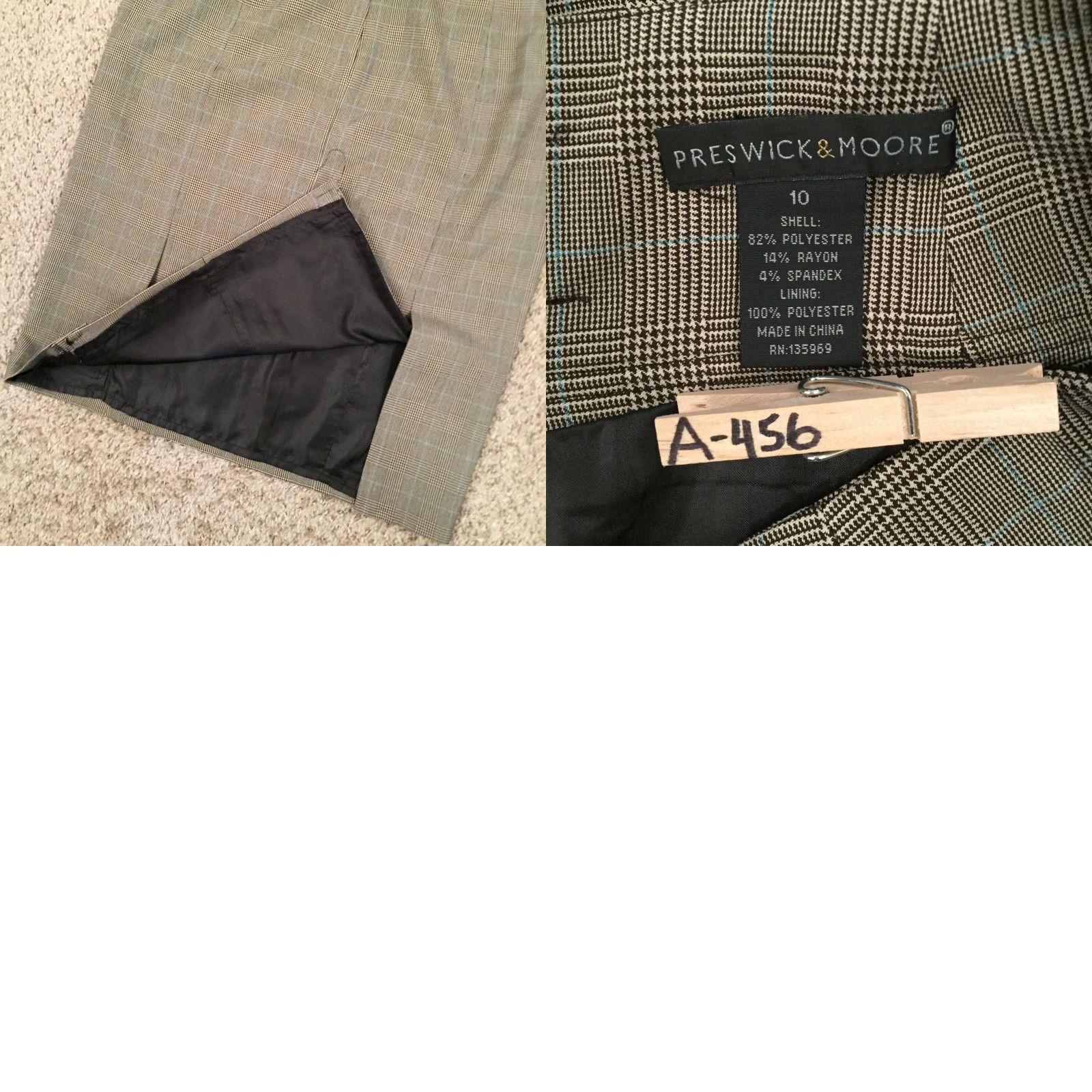 Vintage Preswick & Moore Skirt 10 Gray Blue Plaid Pencil Polyester Blend Lined Knee Length Women Size 32" / US 10 / IT 46 - 8 Thumbnail
