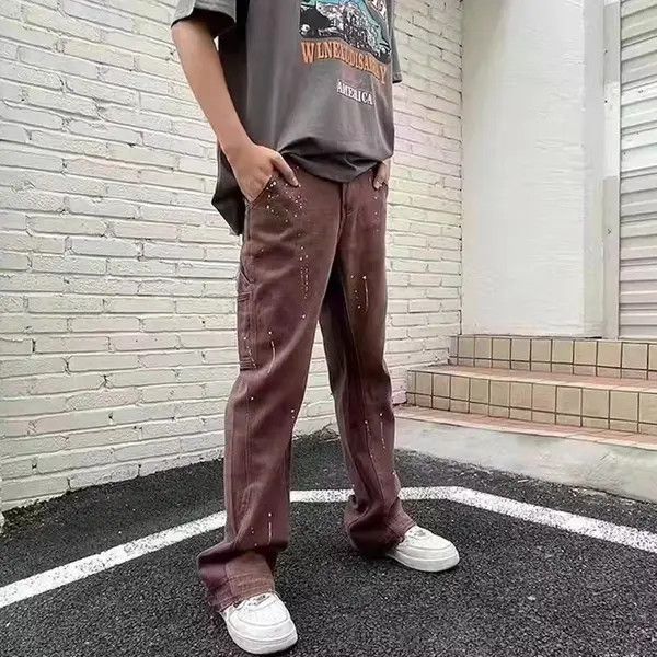 image of Splashing Ink Wideleg Denim Flared Pants in Brown, Men's (Size 32)