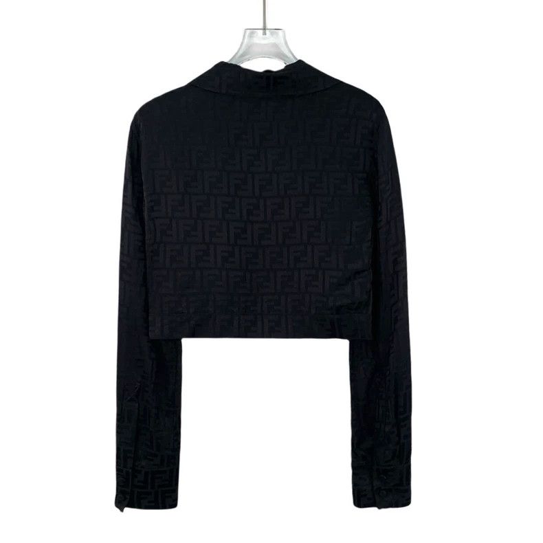 Fendi FENDI Black logo full-print mulberry silk notch collar lon Size XXS / US 00 / IT 34 - 2 Thumbnail
