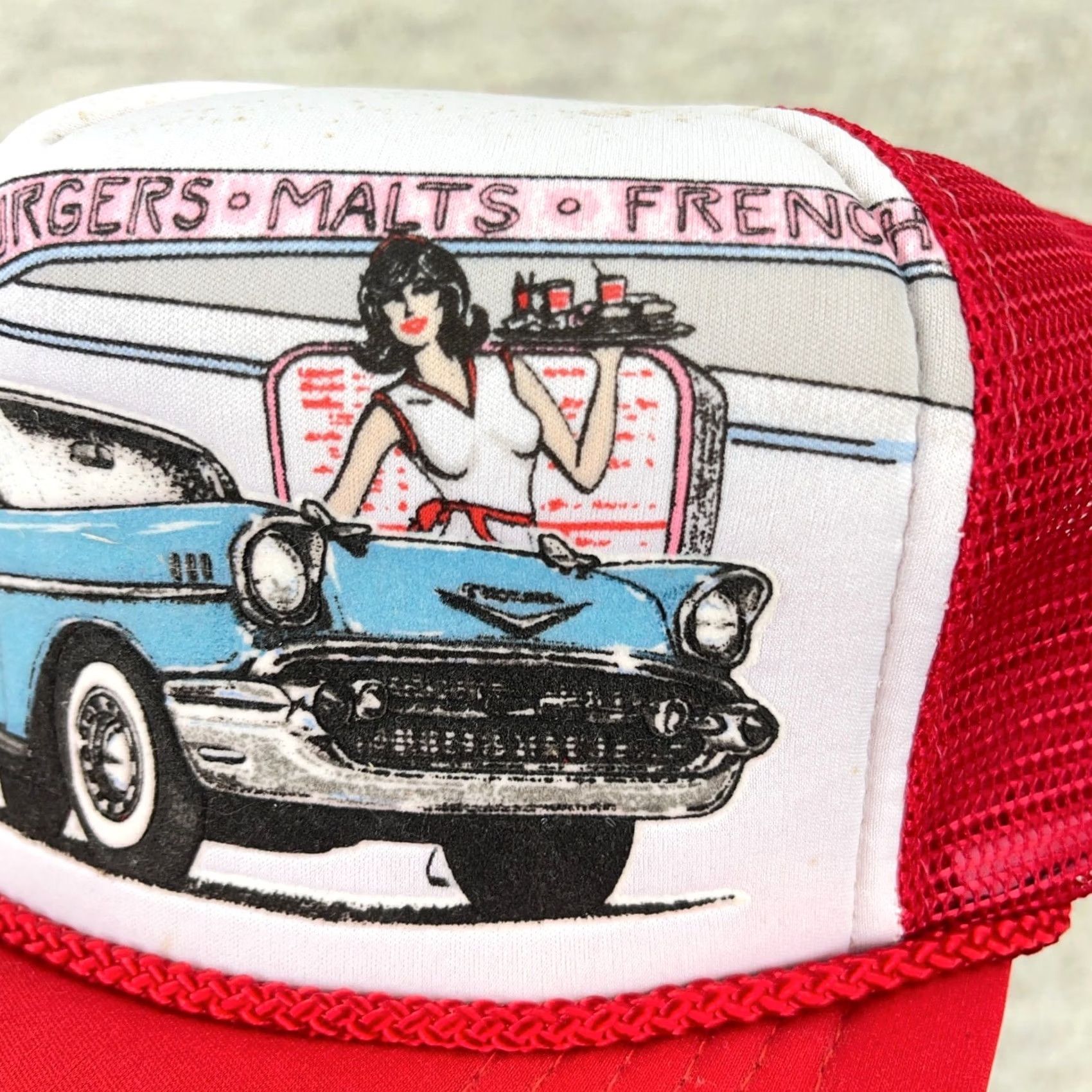 Vintage VINTAGE 57 Chevy Trucker Hat Cap Snapback Red White Drive In Car Show 80s 90s AZ Size ONE SIZE - 3 Thumbnail