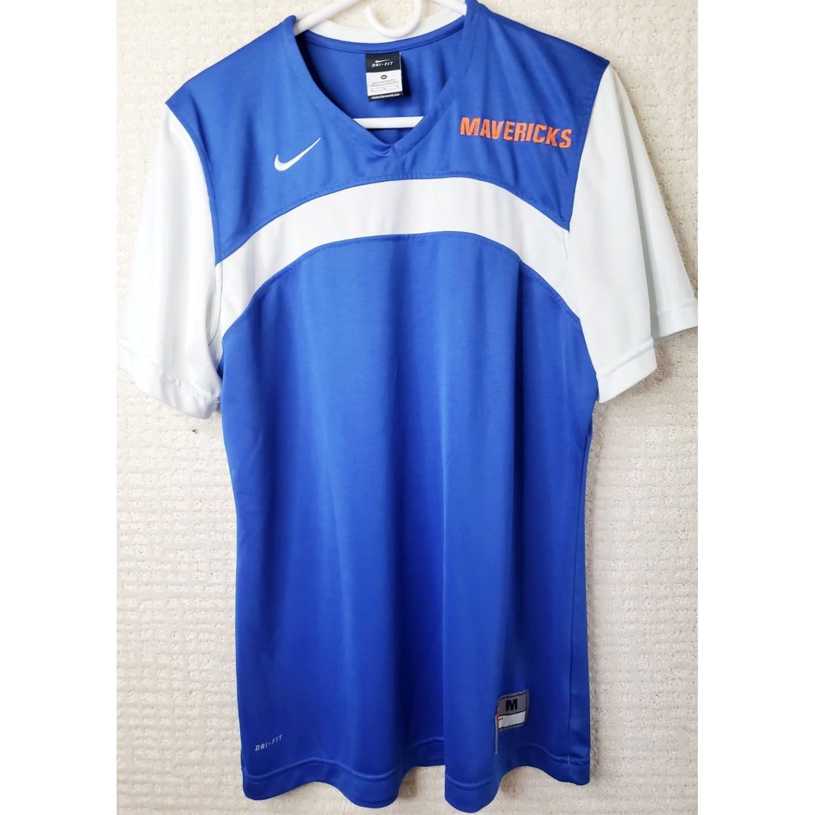 Nike Nike Team Dri-Fit Mavericks Polo Shirt Mens Blue White V-Neck Short Sleeve Embroidered Logo Size US 31 - 2 Thumbnail
