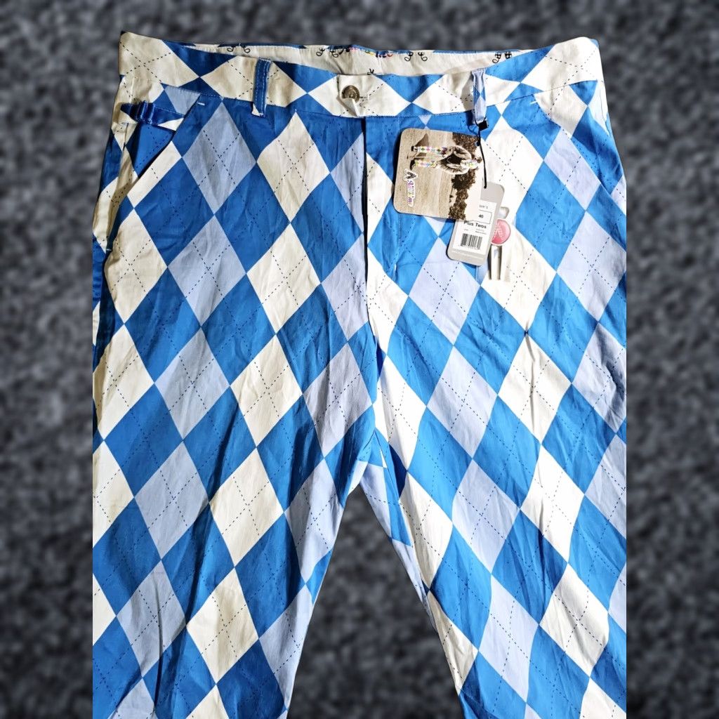 Royal & Awesome Blue/White Argyle “Old Tom’s” Golf Pants Size 40 Plus Twos NWTs Mens