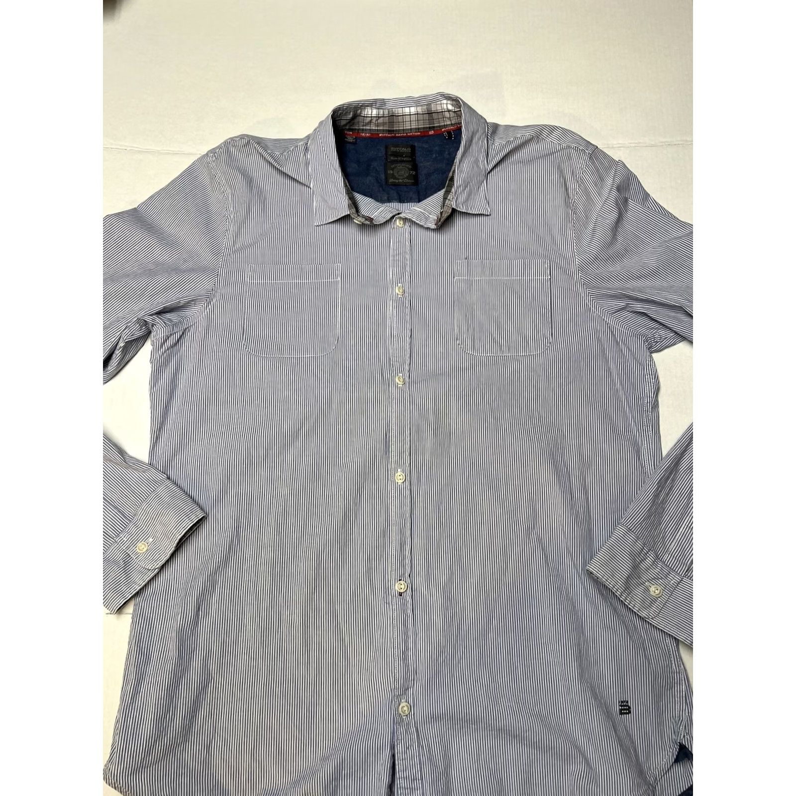 Buffalo David Bitton Buffalo David Bitton Shirt Men’s XXL Blue White Pinstriped Savior X Slim Stretch Button Up Long Sleeve Size US XXL / EU 58 / 5 - 2 Thumbnail