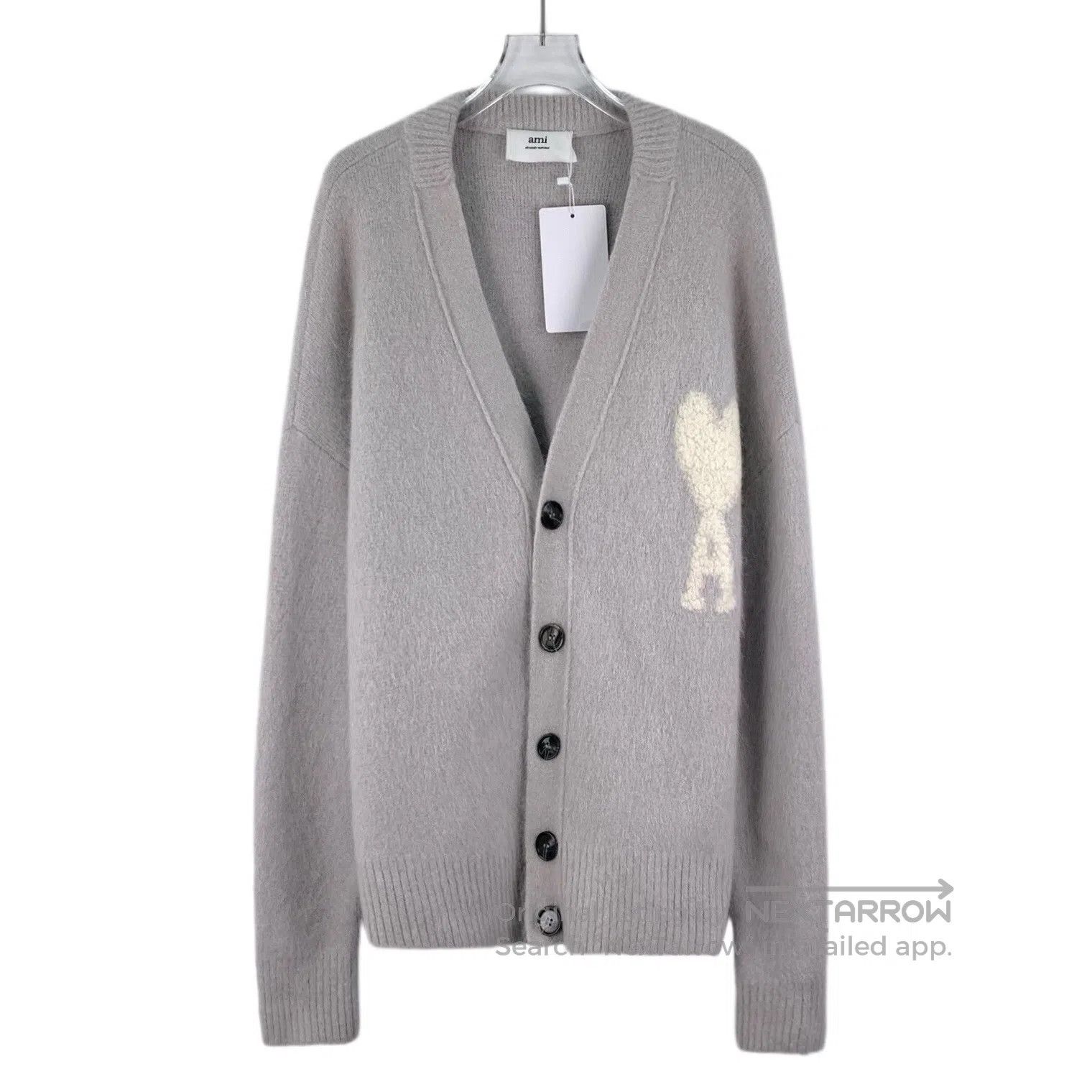 AMI Ami Gray logo intarsia V-neck knitted cardigan| Size US L / EU 52-54 / 3 - 1 Thumbnail