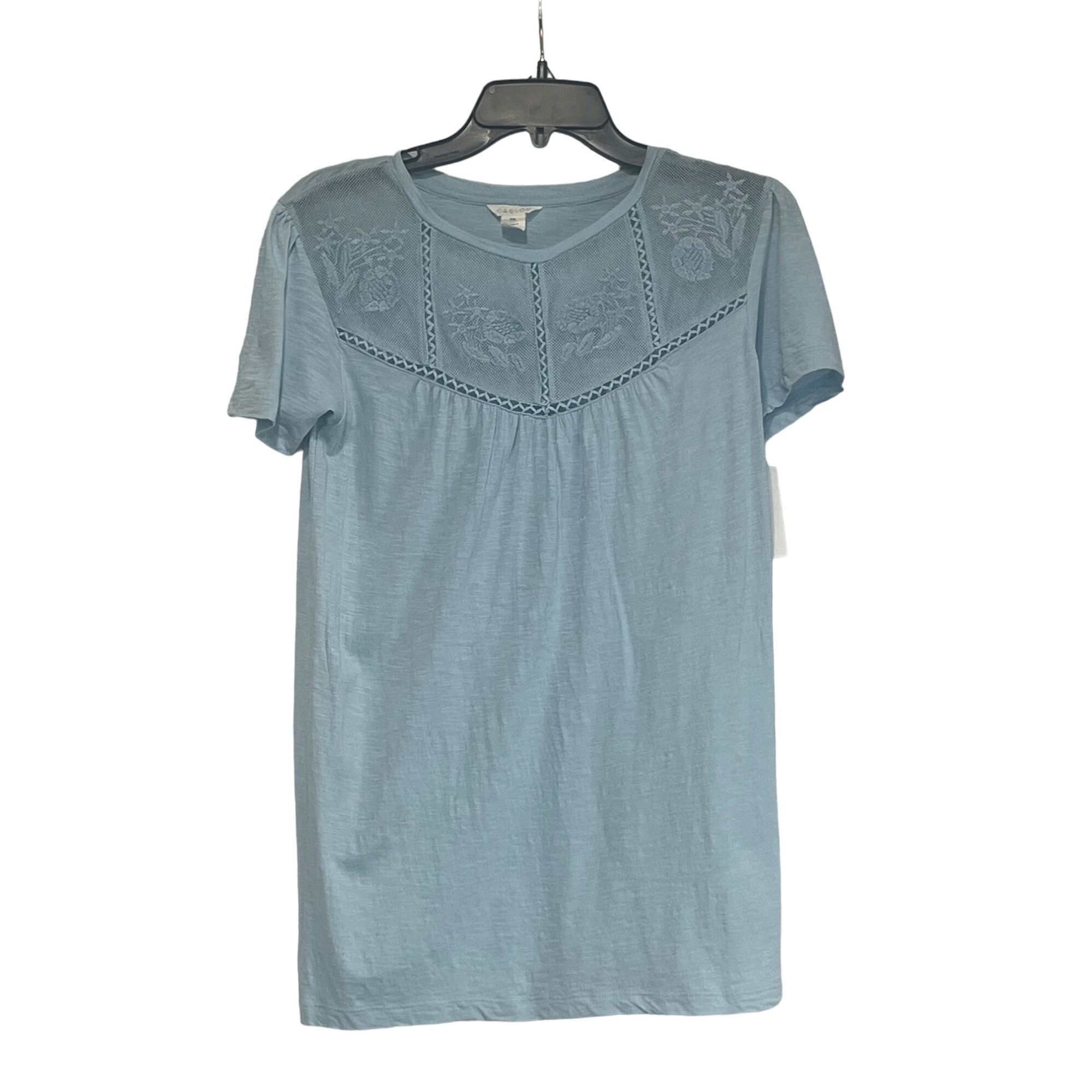Other Caslon Embroidered Yoke Tee in Blue Falls, Sz. XXS Size XXS / US 00 / IT 34 - 12 Thumbnail